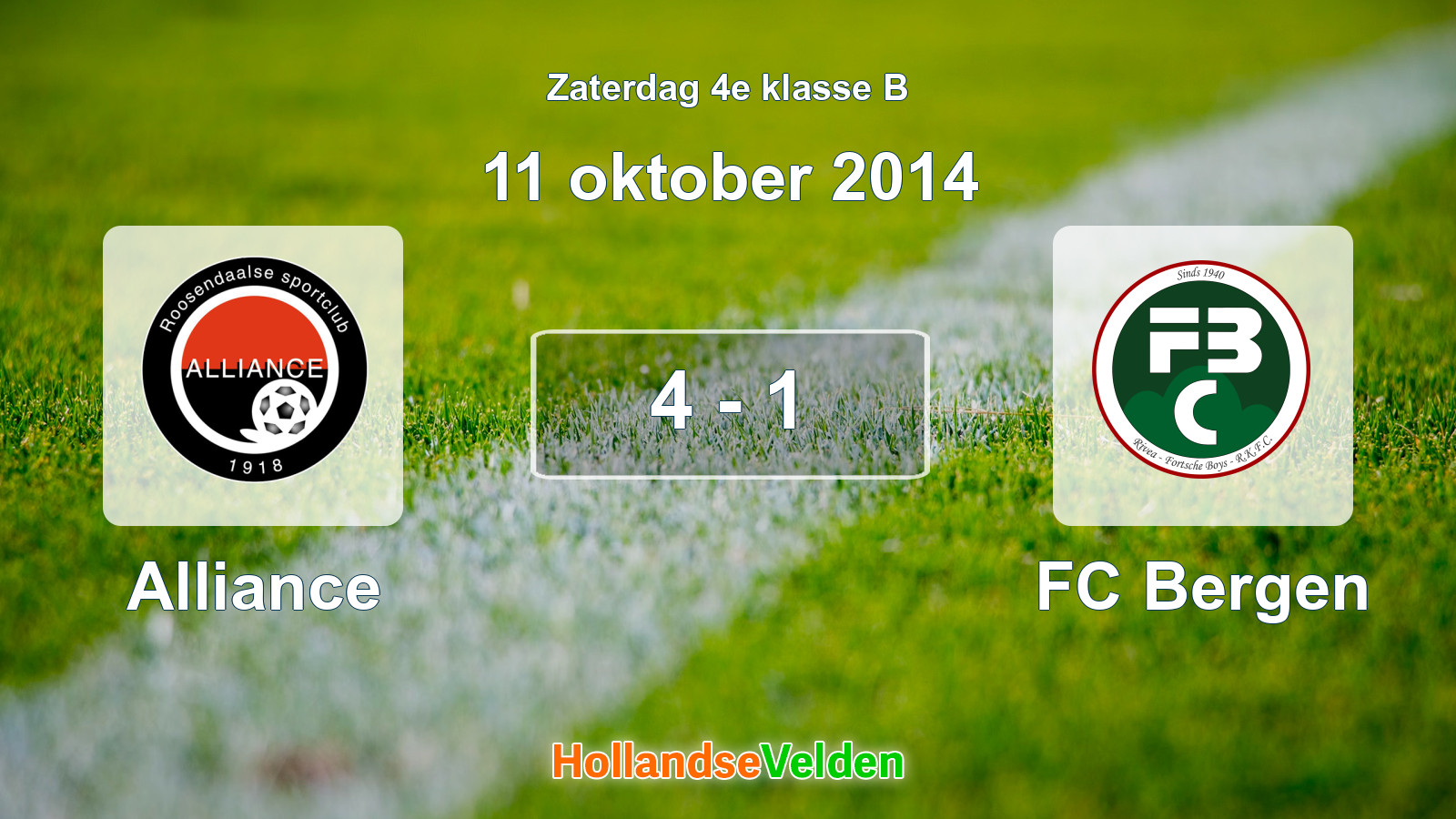 Gespeelde wedstrijd: Alliance - FC Bergen 4 - 1 (11 oktober 2014)