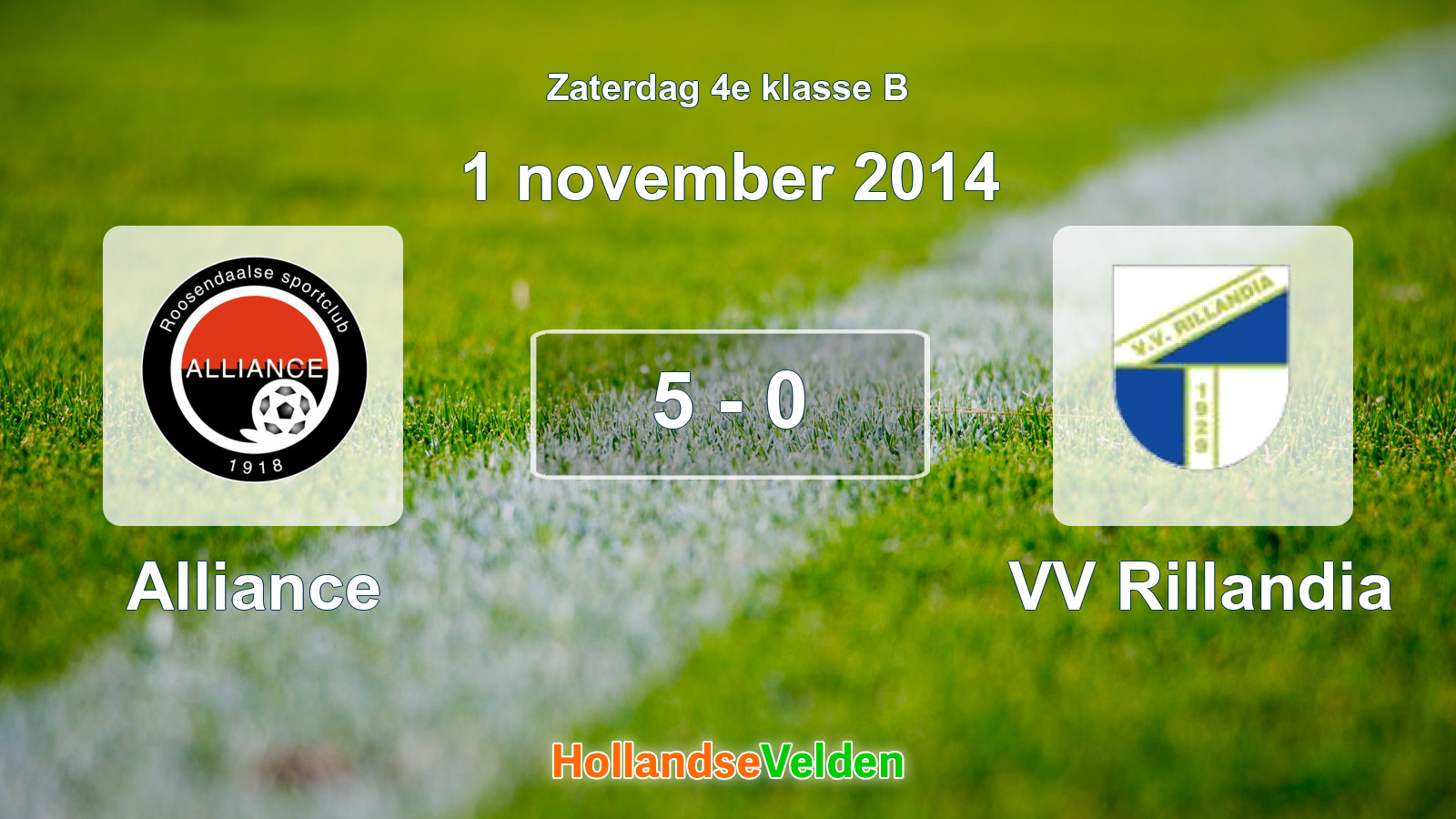 Gespeelde wedstrijd: Alliance - VV Rillandia 5 - 0 (1 november 2014)