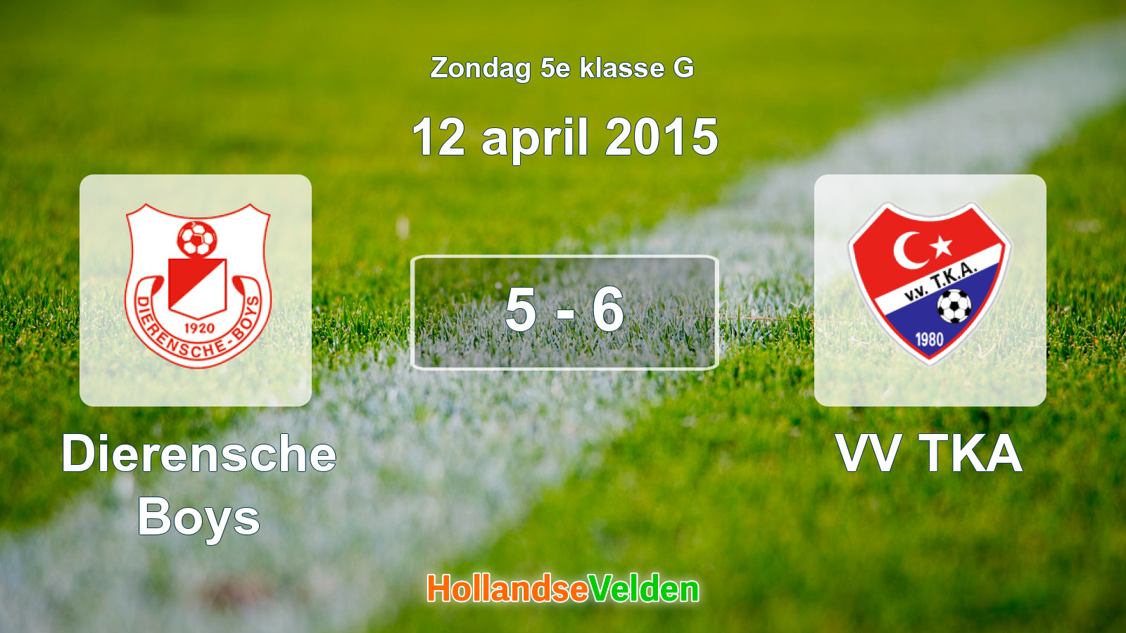Gespeelde wedstrijd: Dierensche Boys - VV TKA 5 - 6 (12 april 2015)
