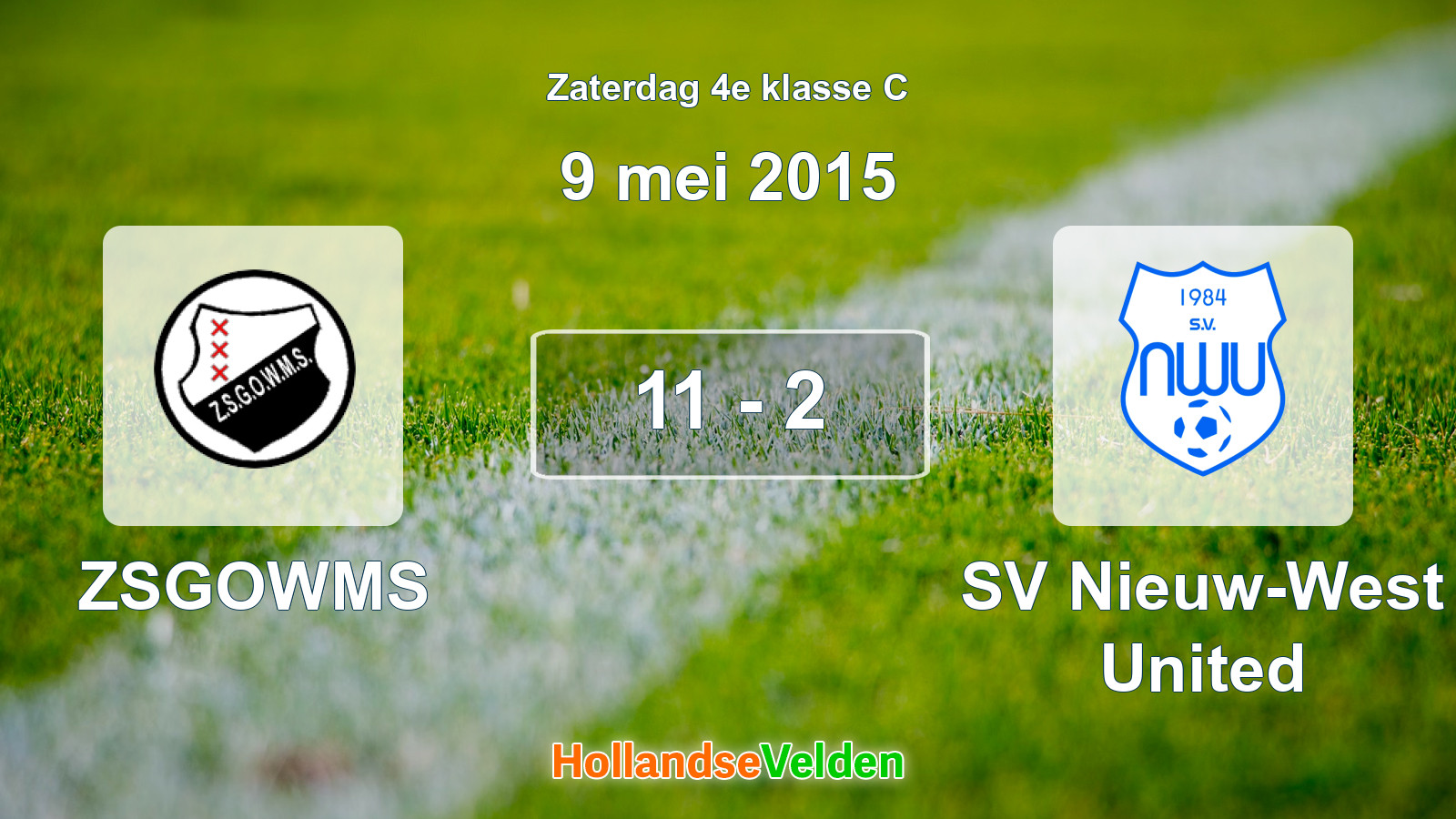 Gespeelde wedstrijd: ZSGOWMS - SV Nieuw-West United 11 - 2 (9 mei 2015)