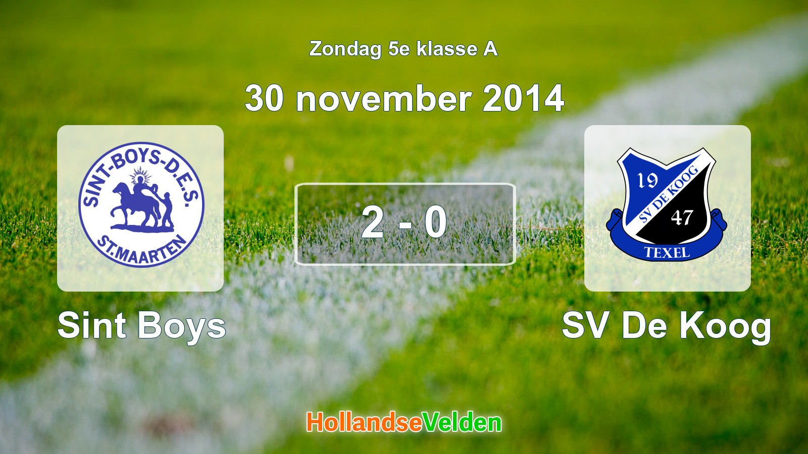 Gespeelde wedstrijd: Sint Boys - SV De Koog 2 - 0 (30 november 2014)