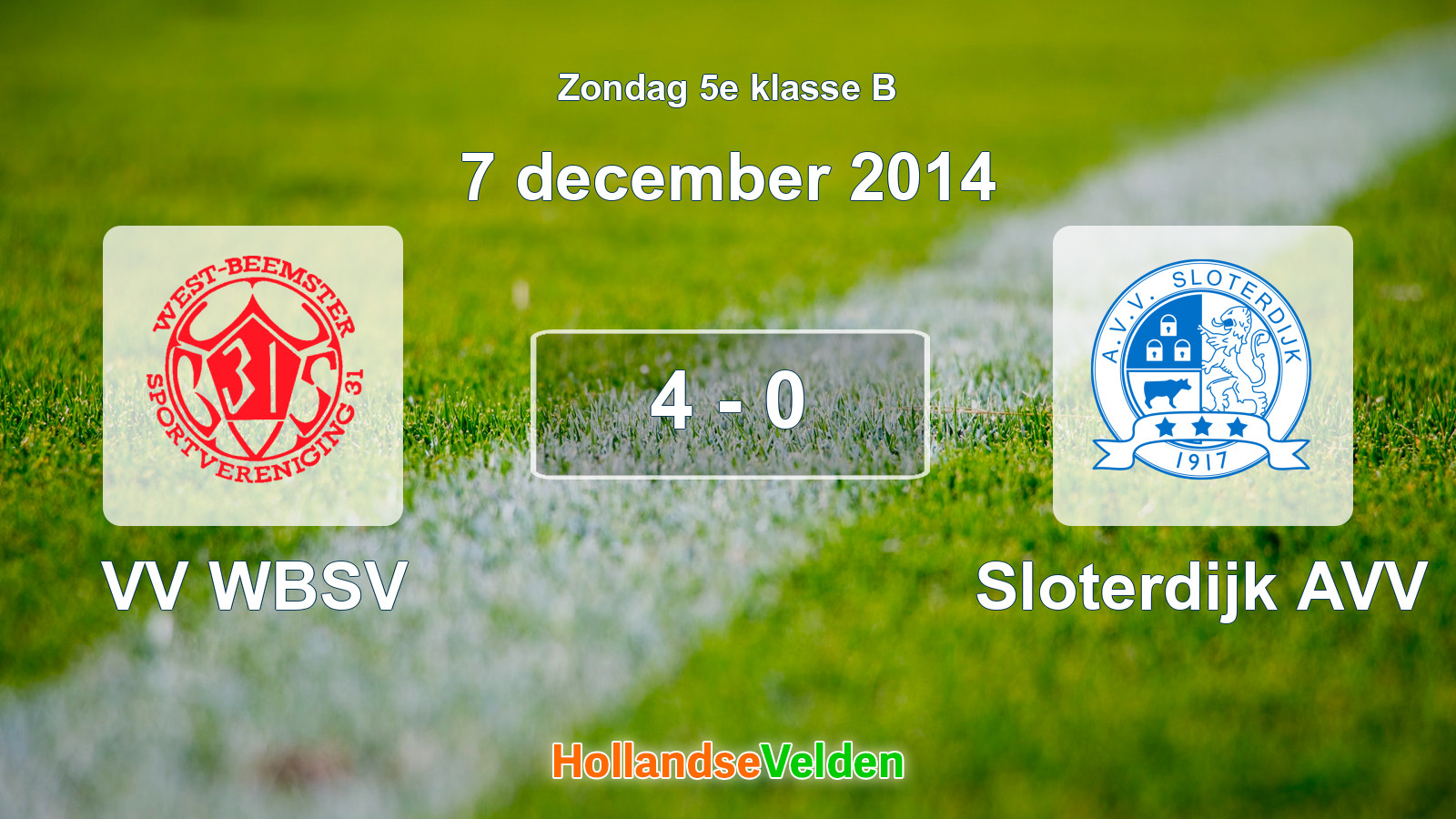 Gespeelde wedstrijd: VV WBSV - Sloterdijk AVV 4 - 0 (7 december 2014)