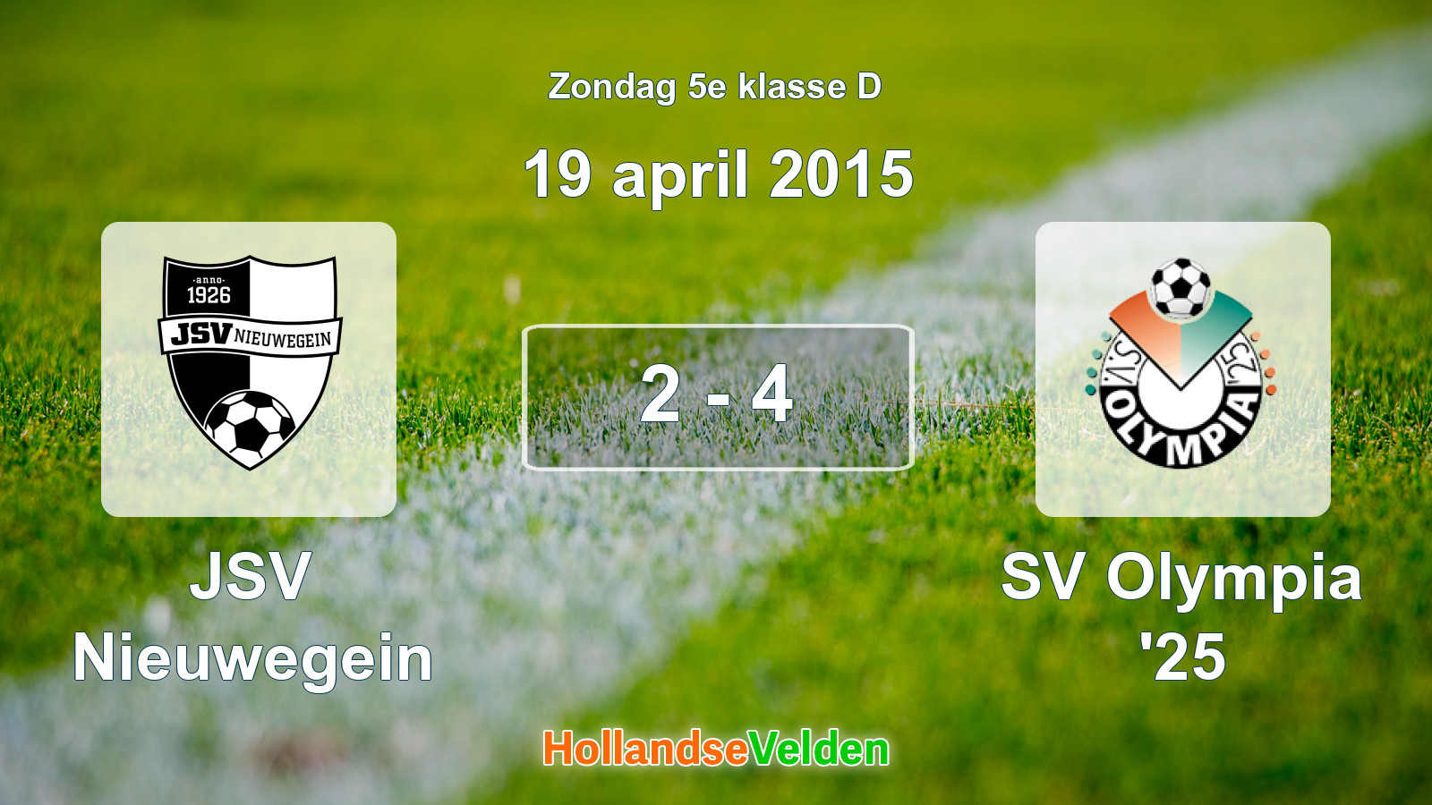 Gespeelde wedstrijd: JSV Nieuwegein - SV Olympia '25 2 - 4 (19 april 2015)