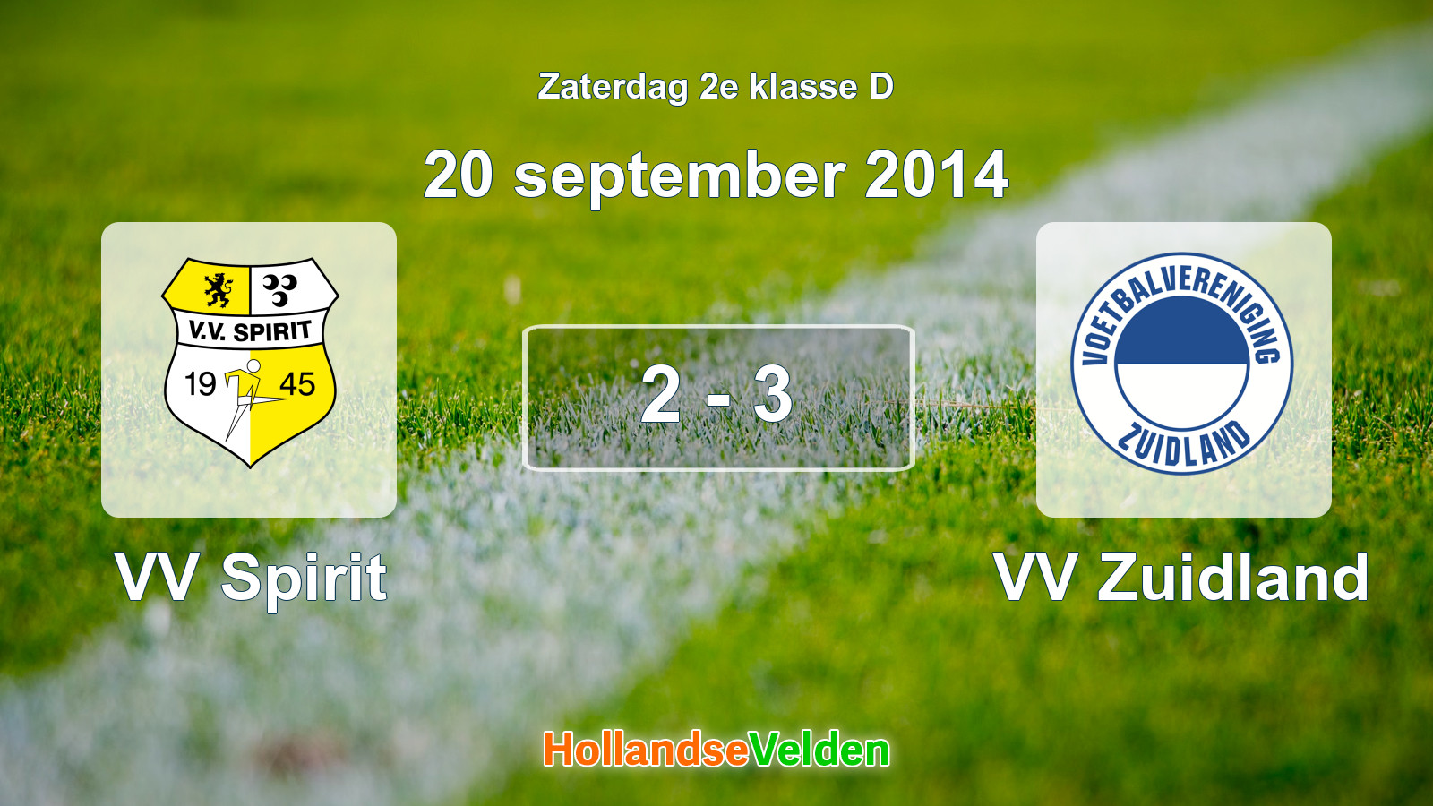 Gespeelde wedstrijd: VV Spirit - VV Zuidland 2 - 3 (20 september 2014)