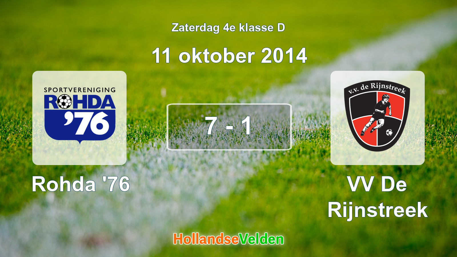 Gespeelde wedstrijd: Rohda '76 - VV De Rijnstreek 7 - 1 (11 oktober 2014)