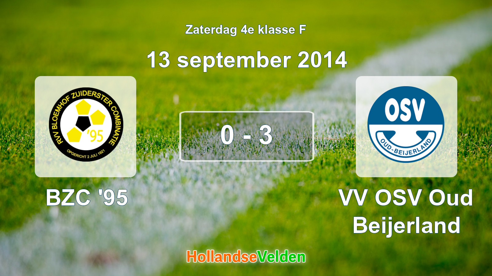 Gespeelde wedstrijd: BZC '95 - VV OSV Oud Beijerland 0 - 3 (13 september 2014)