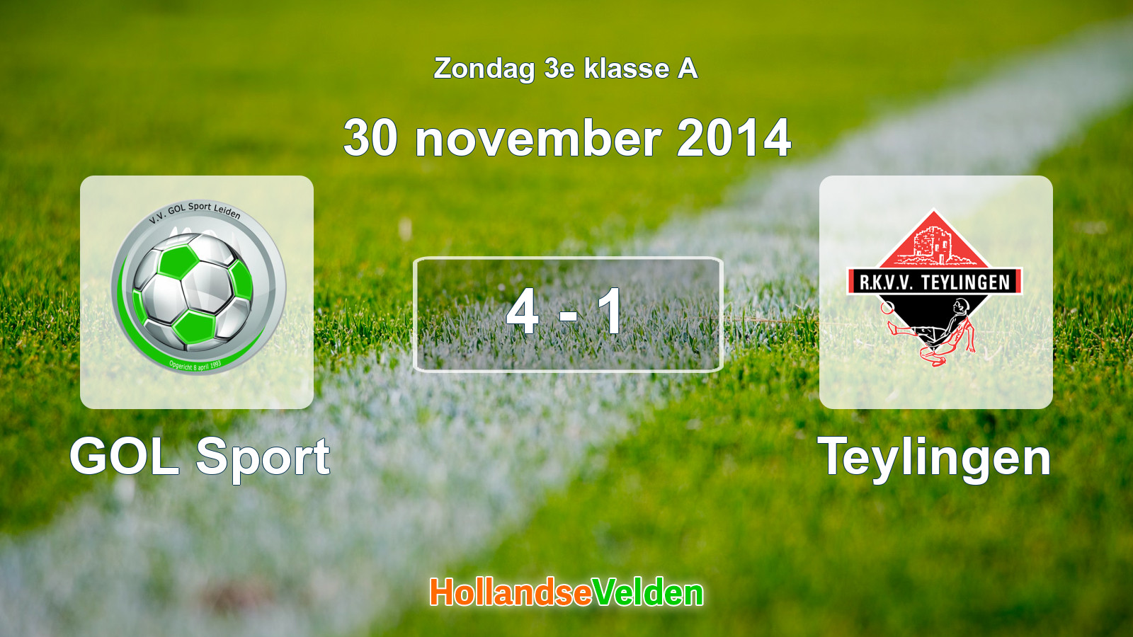 Gespeelde wedstrijd: GOL Sport - Teylingen 4 - 1 (30 november 2014)