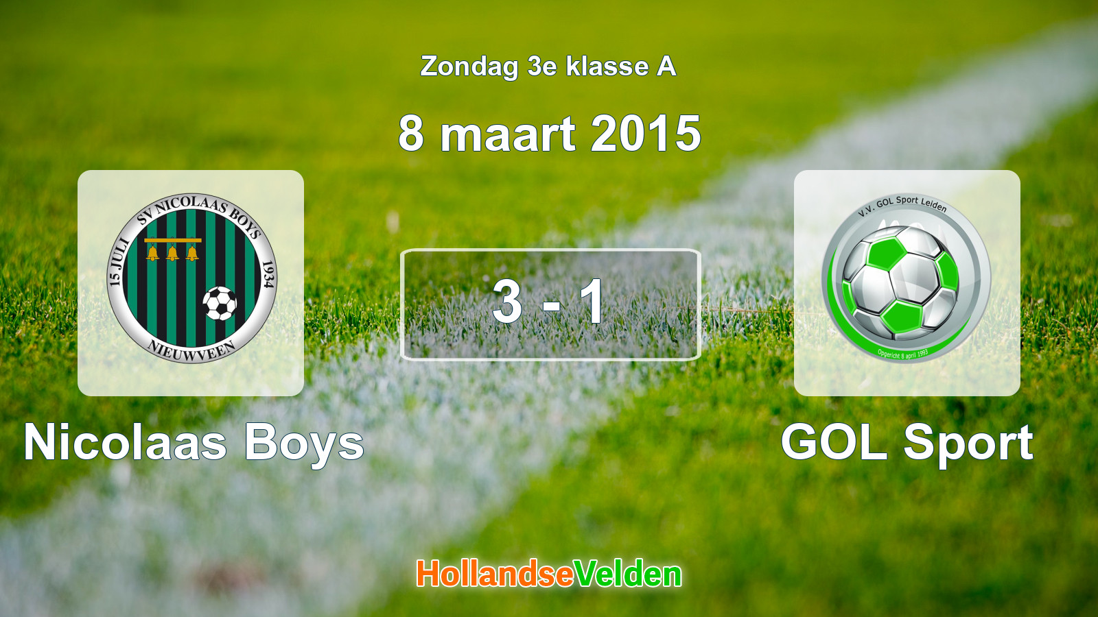 Gespeelde wedstrijd: Nicolaas Boys - GOL Sport 3 - 1 (8 maart 2015)