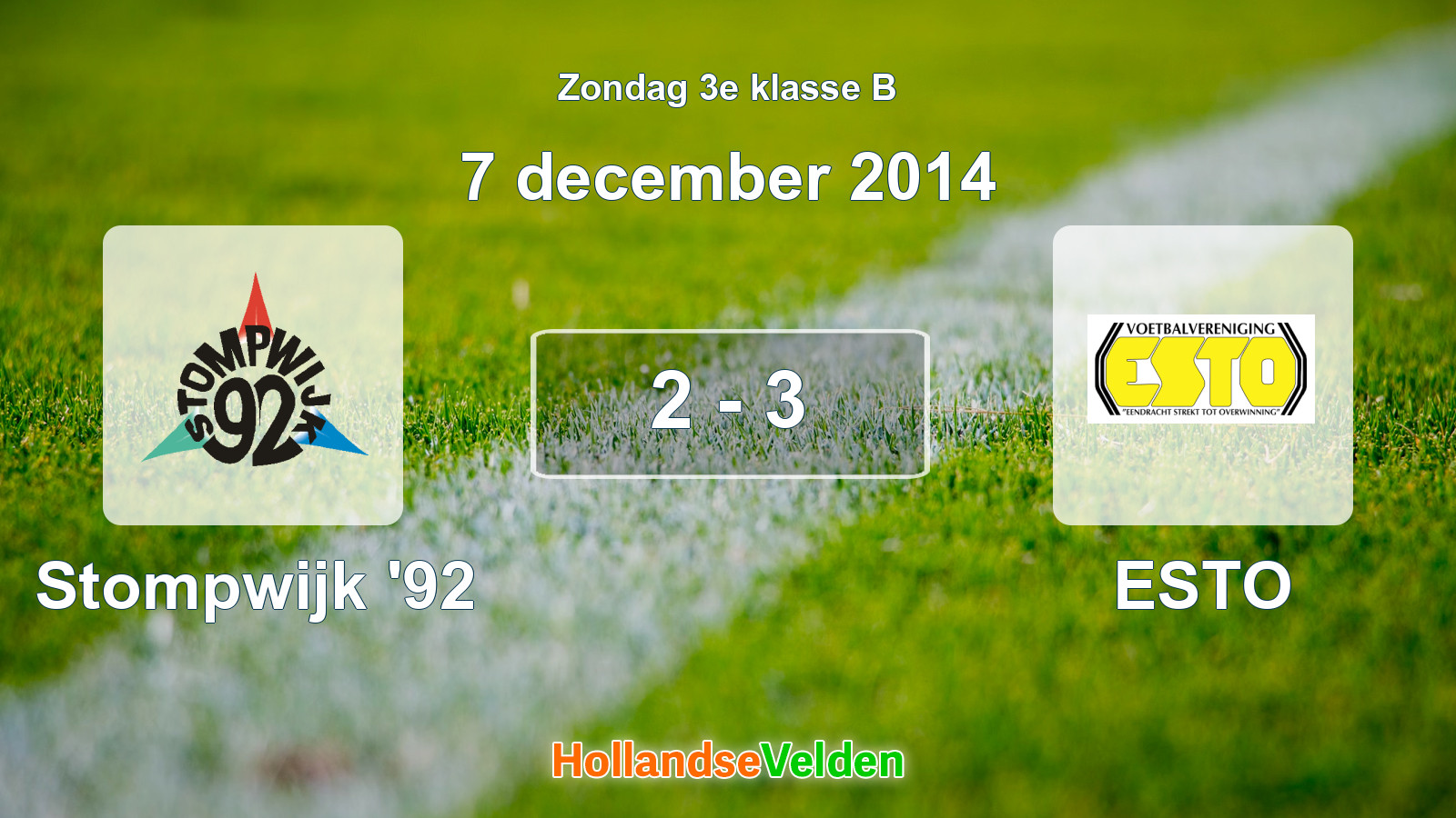 Gespeelde wedstrijd: Stompwijk '92 - ESTO 2 - 3 (7 december 2014)
