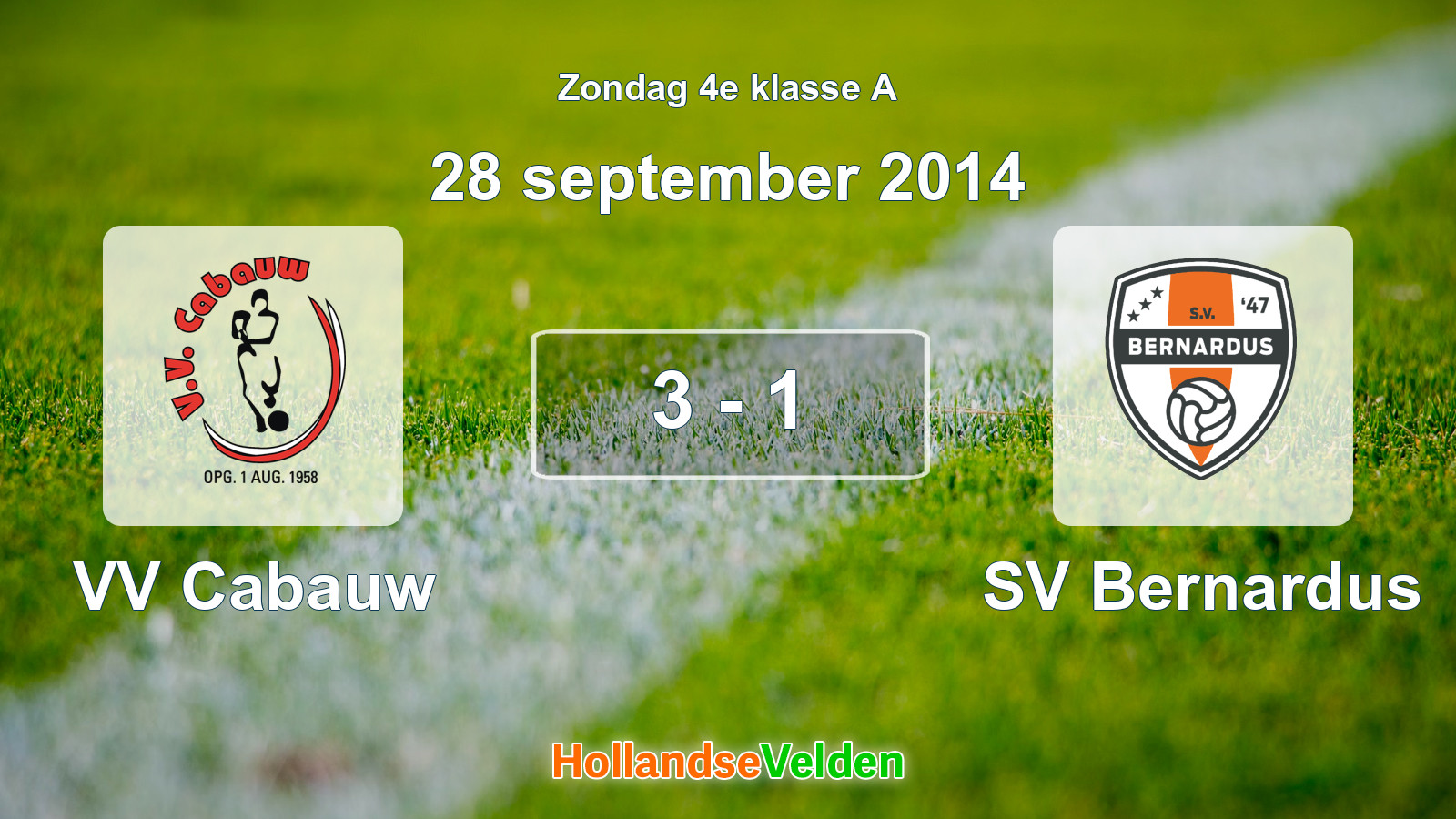 Gespeelde wedstrijd: VV Cabauw - SV Bernardus 3 - 1 (28 september 2014)