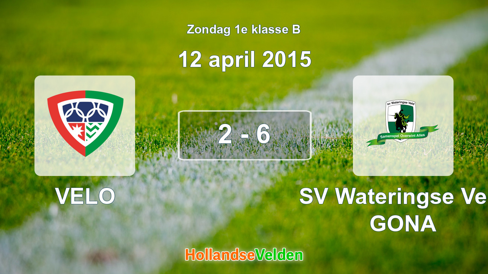 Gespeelde wedstrijd: VELO - SV Wateringse Veld GONA 2 - 6 (12 april 2015)