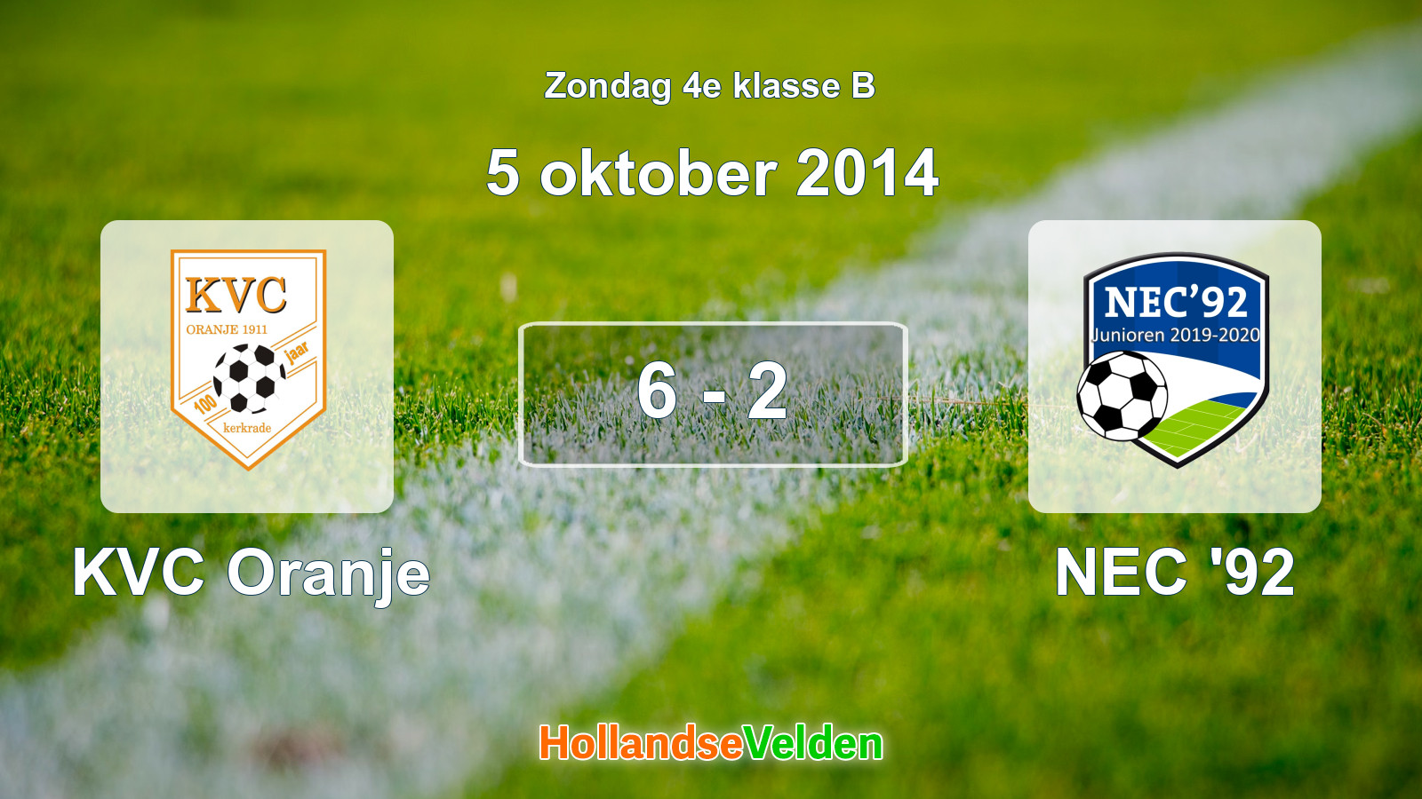 Gespeelde wedstrijd: KVC Oranje - NEC '92 6 - 2 (5 oktober 2014)