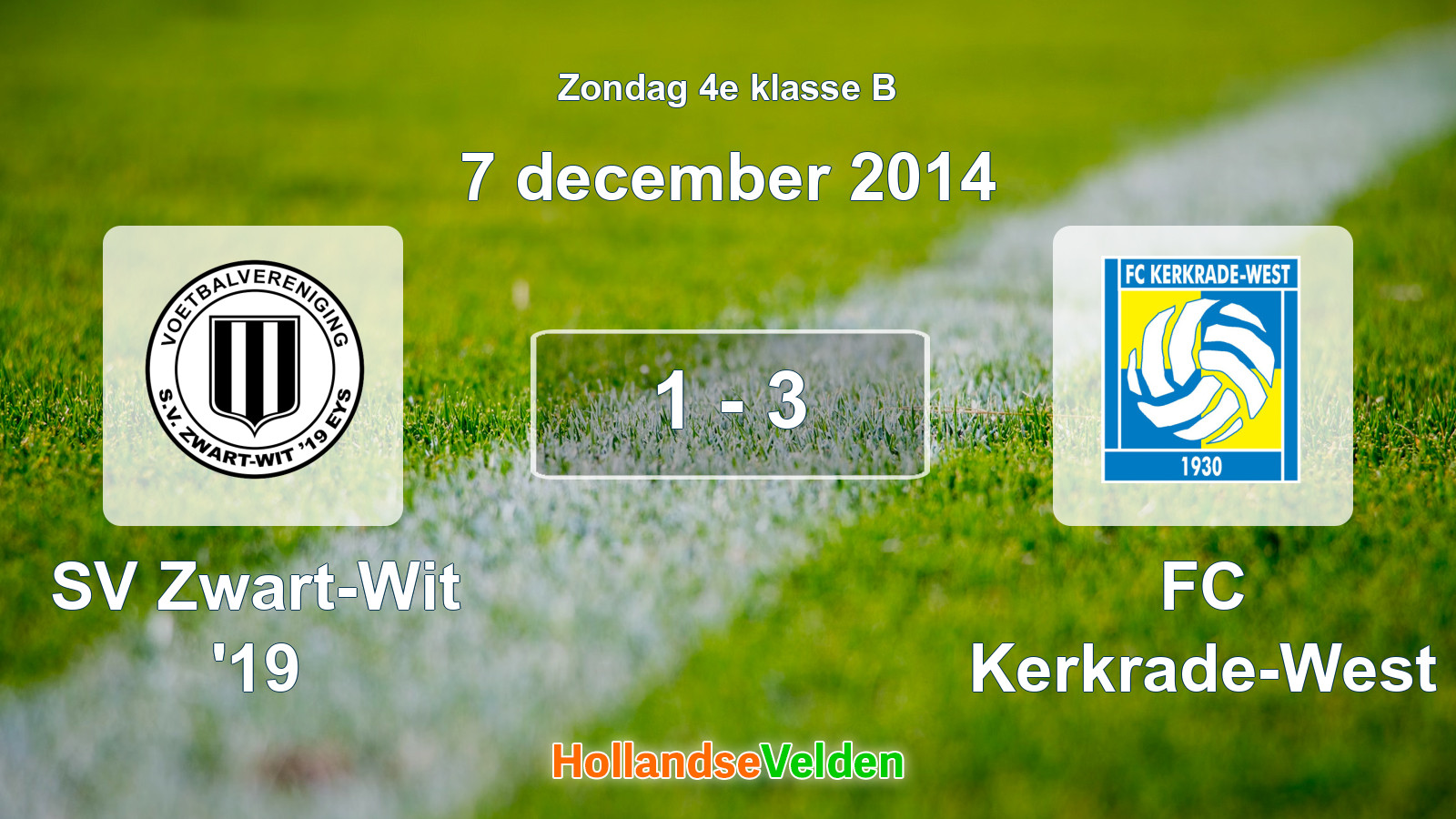 Gespeelde wedstrijd: SV Zwart-Wit '19 - FC Kerkrade-West 1 - 3 (7 december 2014)