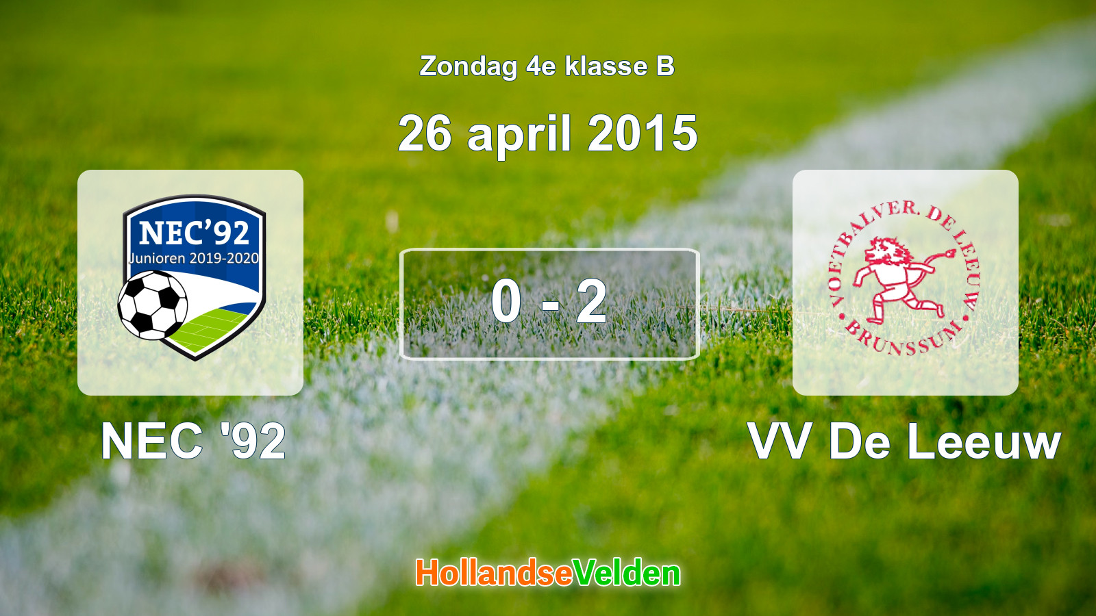 Gespeelde wedstrijd: NEC '92 - VV De Leeuw 0 - 2 (26 april 2015)