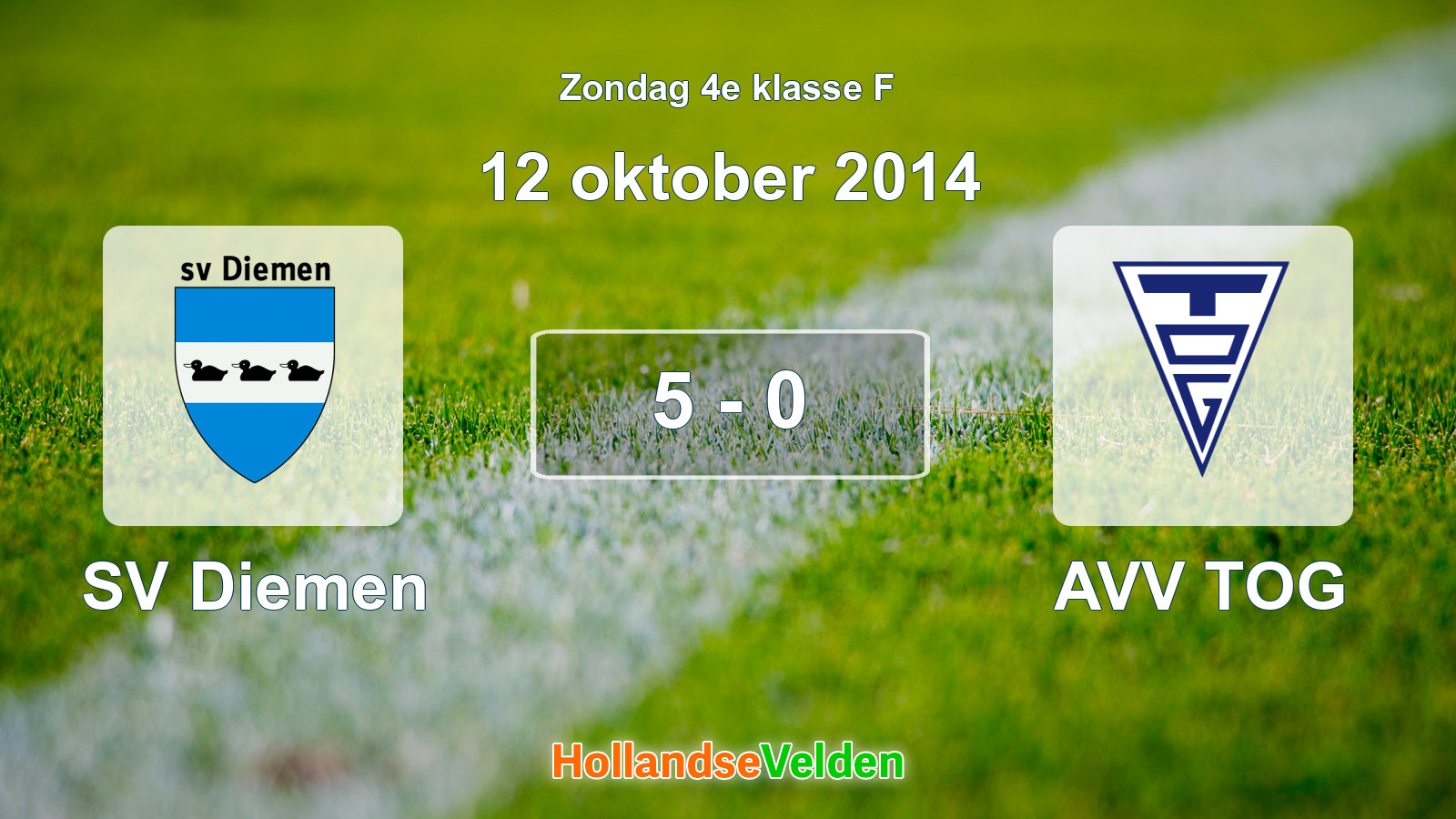Gespeelde wedstrijd: SV Diemen - AVV TOG 5 - 0 (12 oktober 2014)