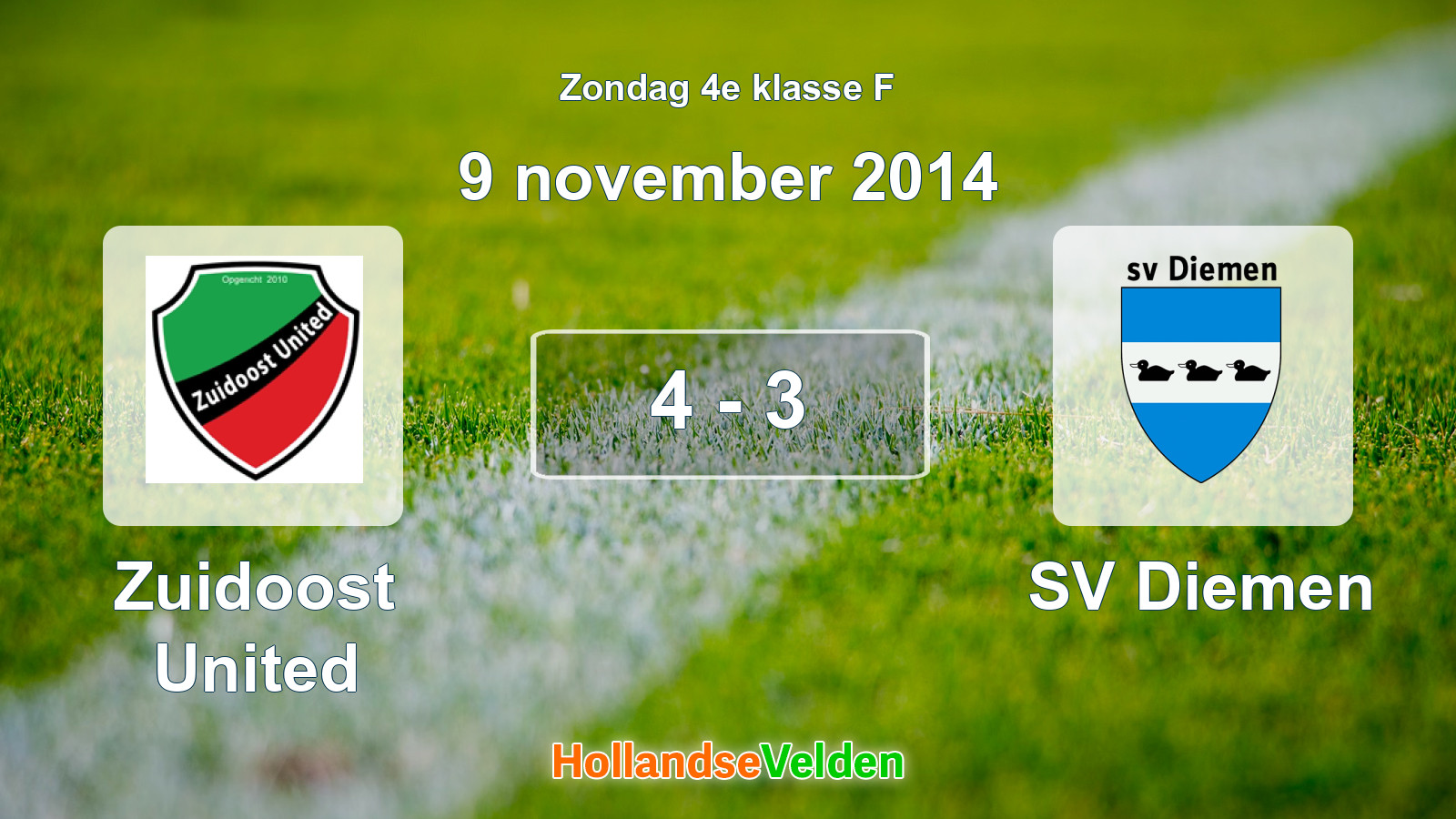 Gespeelde wedstrijd: Zuidoost United - SV Diemen 4 - 3 (9 november 2014)