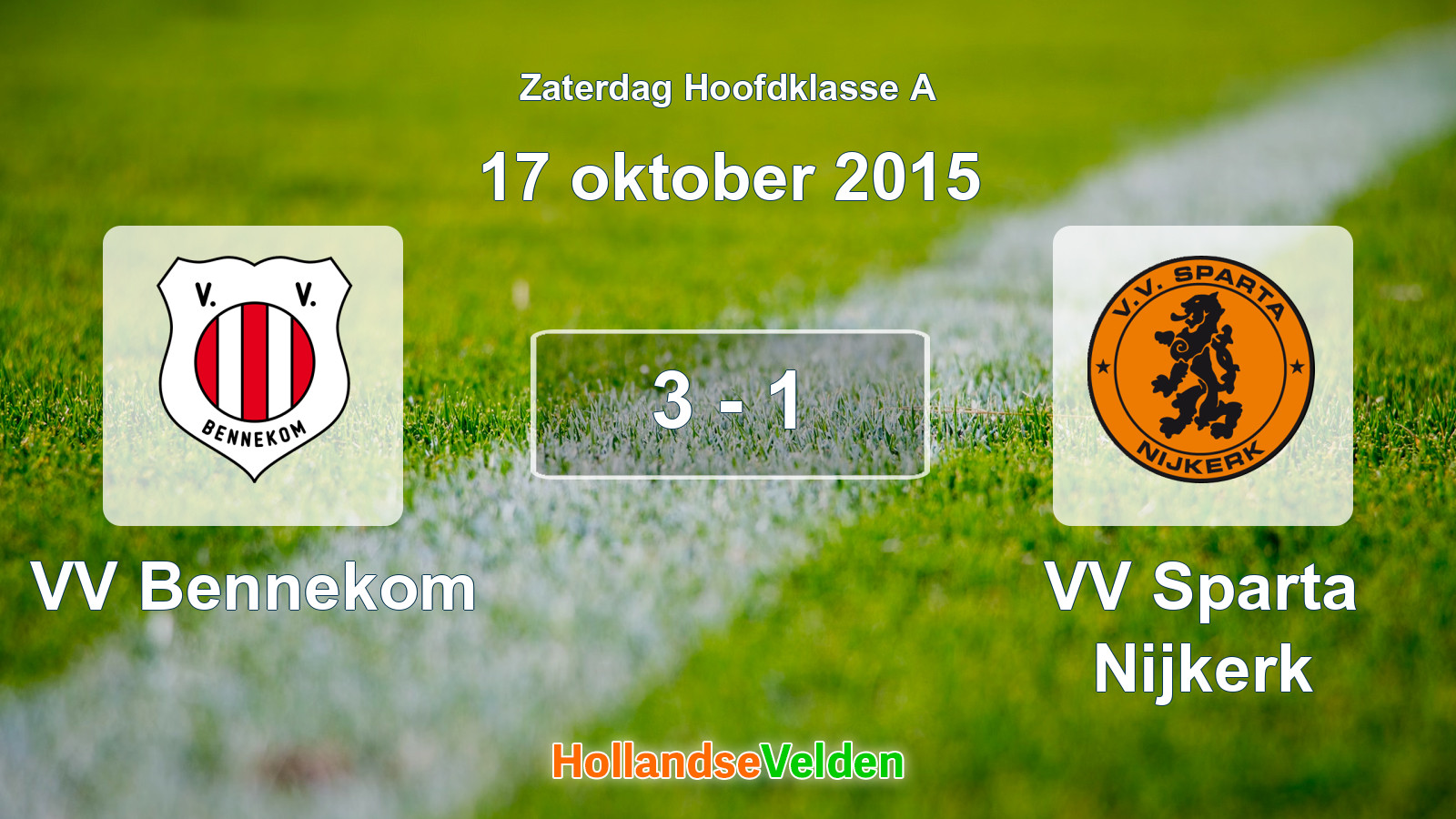 Gespeelde wedstrijd: VV Bennekom - VV Sparta Nijkerk 3 - 1 (17 oktober 2015)