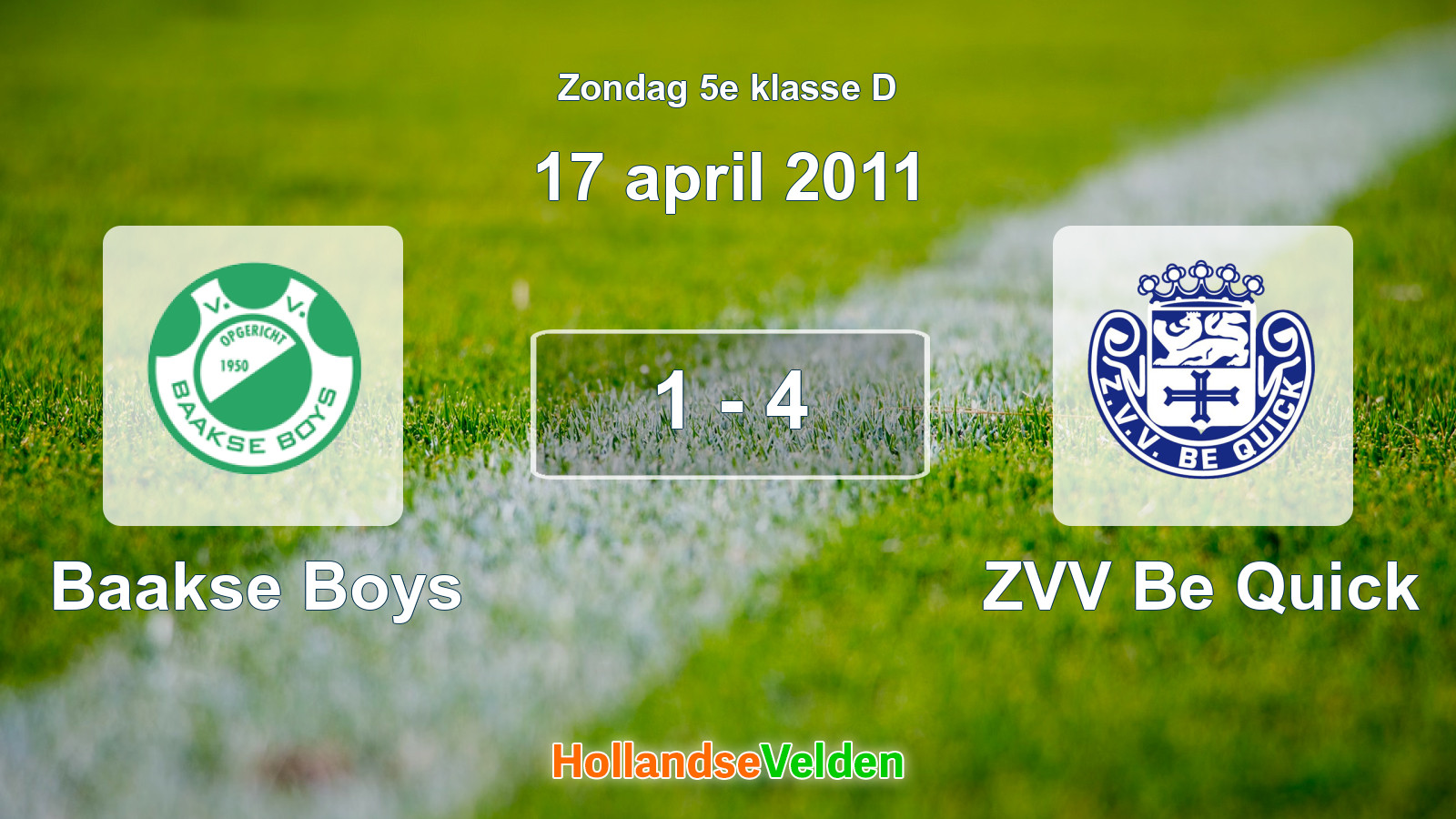 Gespeelde wedstrijd: Baakse Boys - ZVV Be Quick 1 - 4 (17 april 2011)