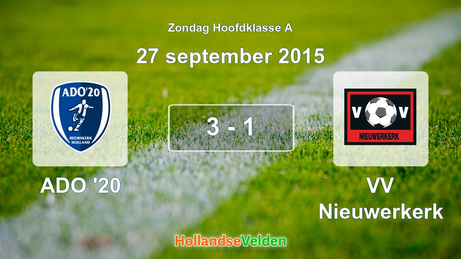 Gespeelde wedstrijd: ADO '20 - VV Nieuwerkerk 3 - 1 (27 september 2015)