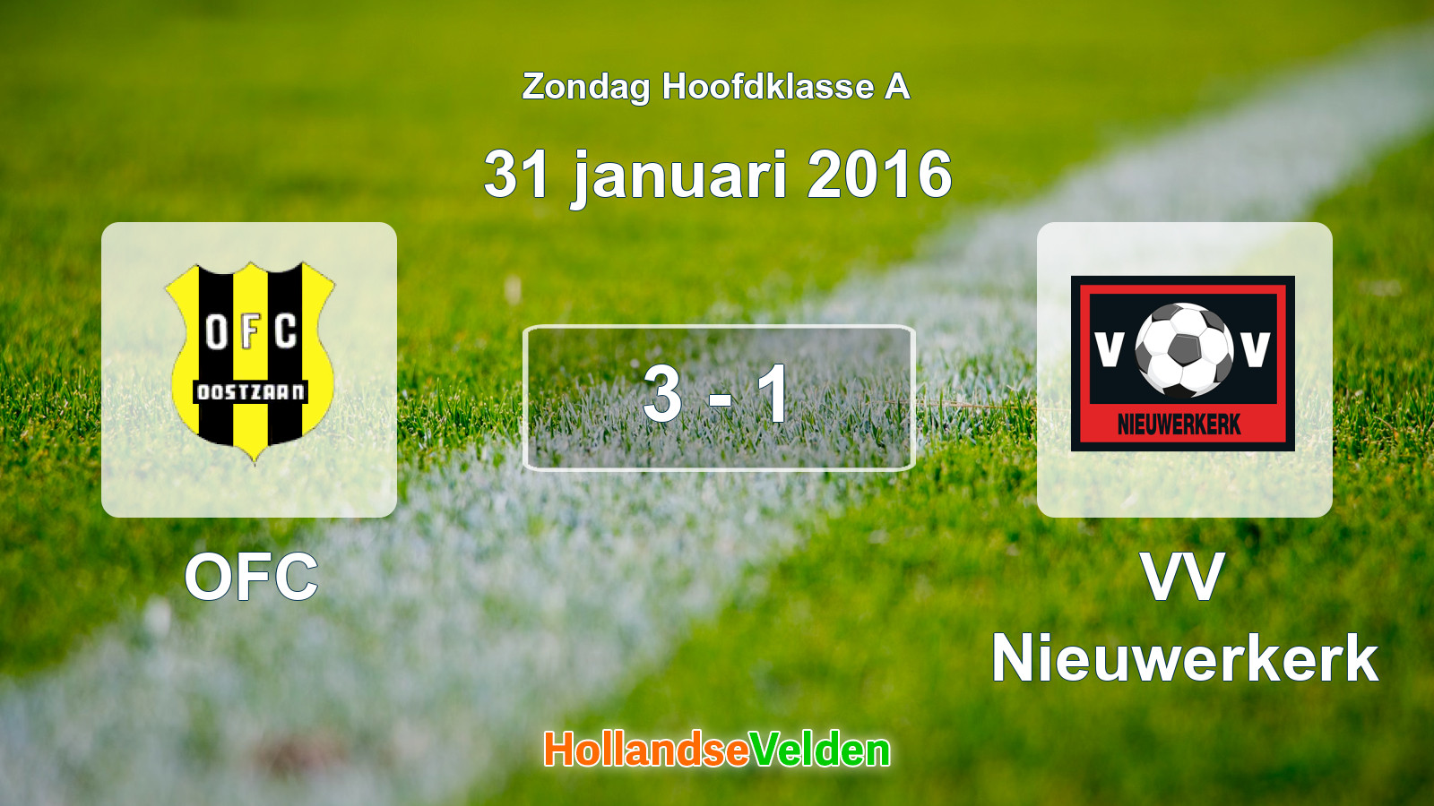 Gespeelde wedstrijd: OFC - VV Nieuwerkerk 3 - 1 (31 januari 2016)