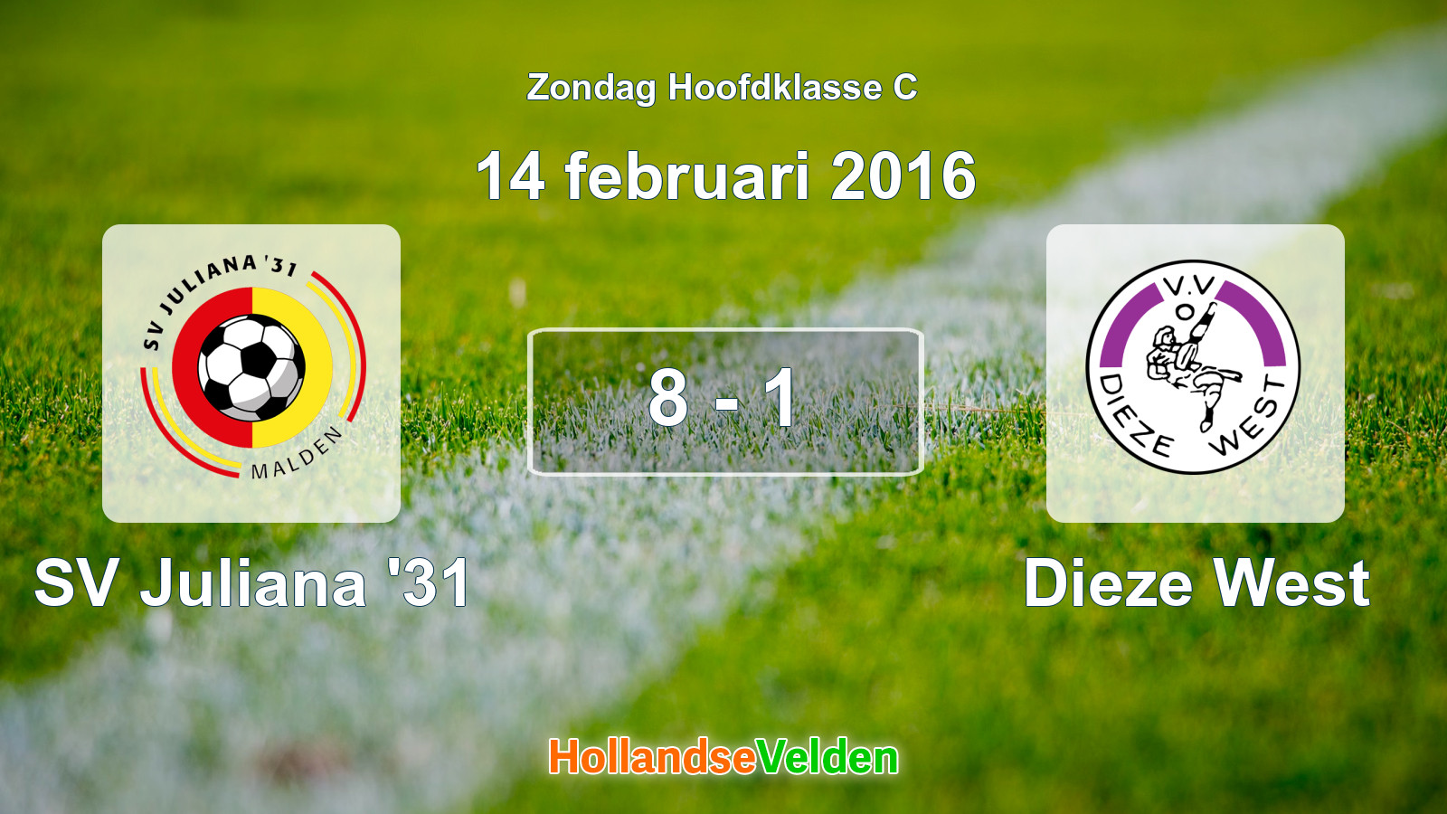 Gespeelde wedstrijd: SV Juliana '31 - Dieze West 8 - 1 (14 februari 2016)