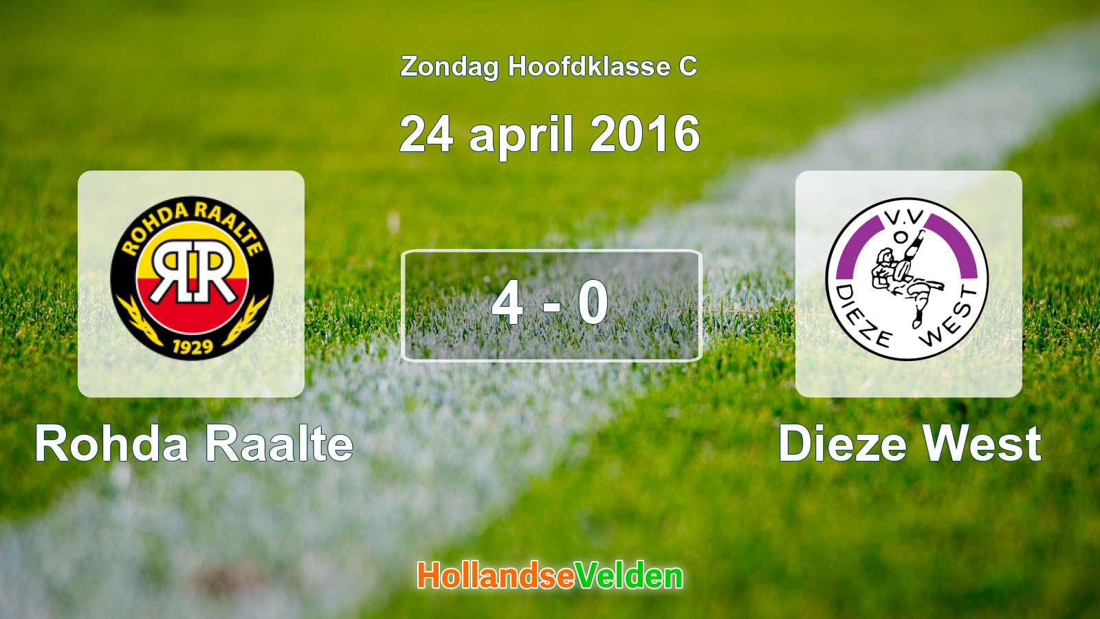 Gespeelde wedstrijd: Rohda Raalte - Dieze West 4 - 0 (24 april 2016)