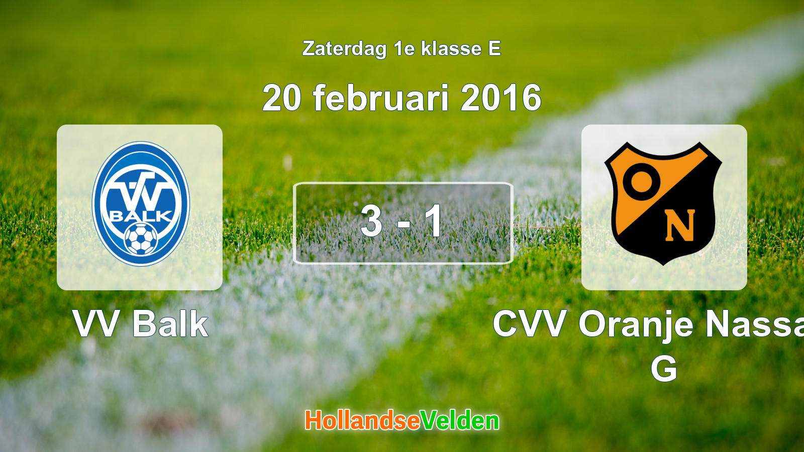 Gespeelde wedstrijd: VV Balk - CVV Oranje Nassau G 3 - 1 (20 februari 2016)