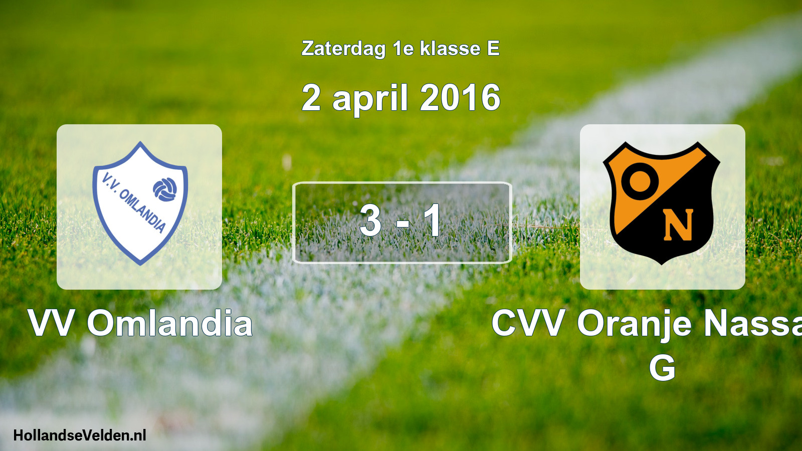 Gespeelde wedstrijd: VV Omlandia - CVV Oranje Nassau G 3 - 1 (2 april 2016)