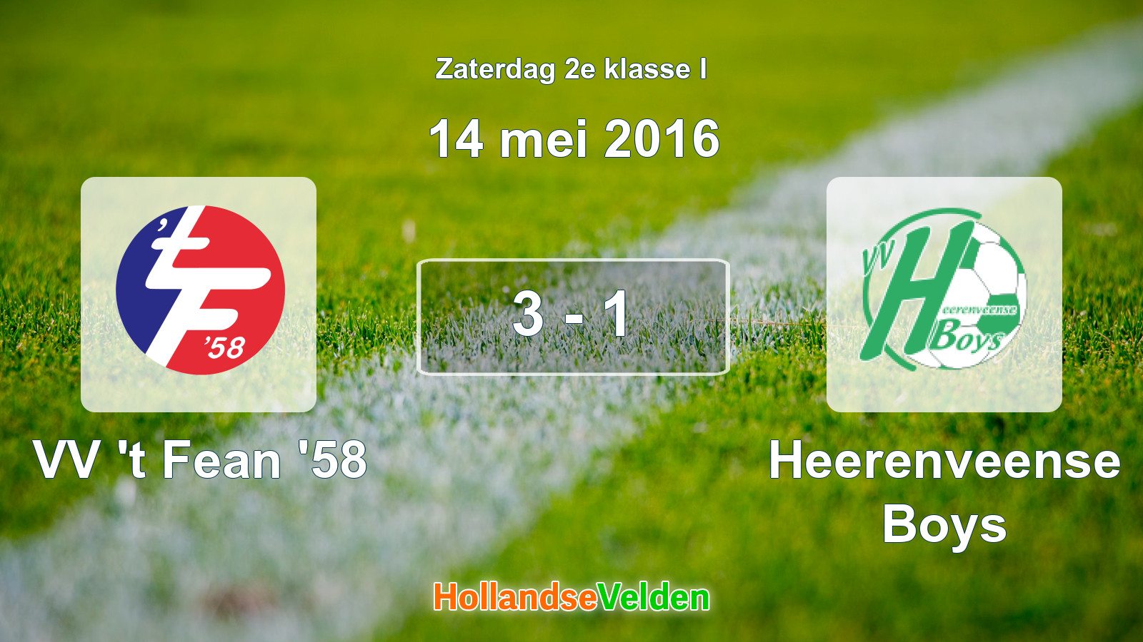 Gespeelde wedstrijd: VV 't Fean '58 - Heerenveense Boys 3 - 1 (14 mei 2016)
