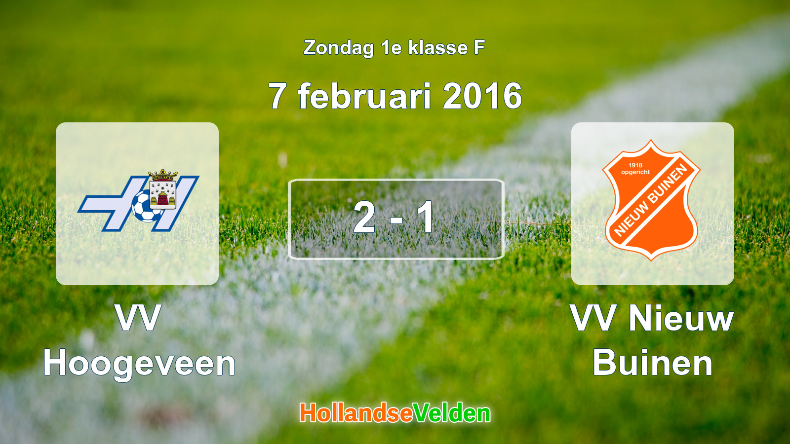 Gespeelde wedstrijd: VV Hoogeveen - VV Nieuw Buinen 2 - 1 (7 februari 2016)