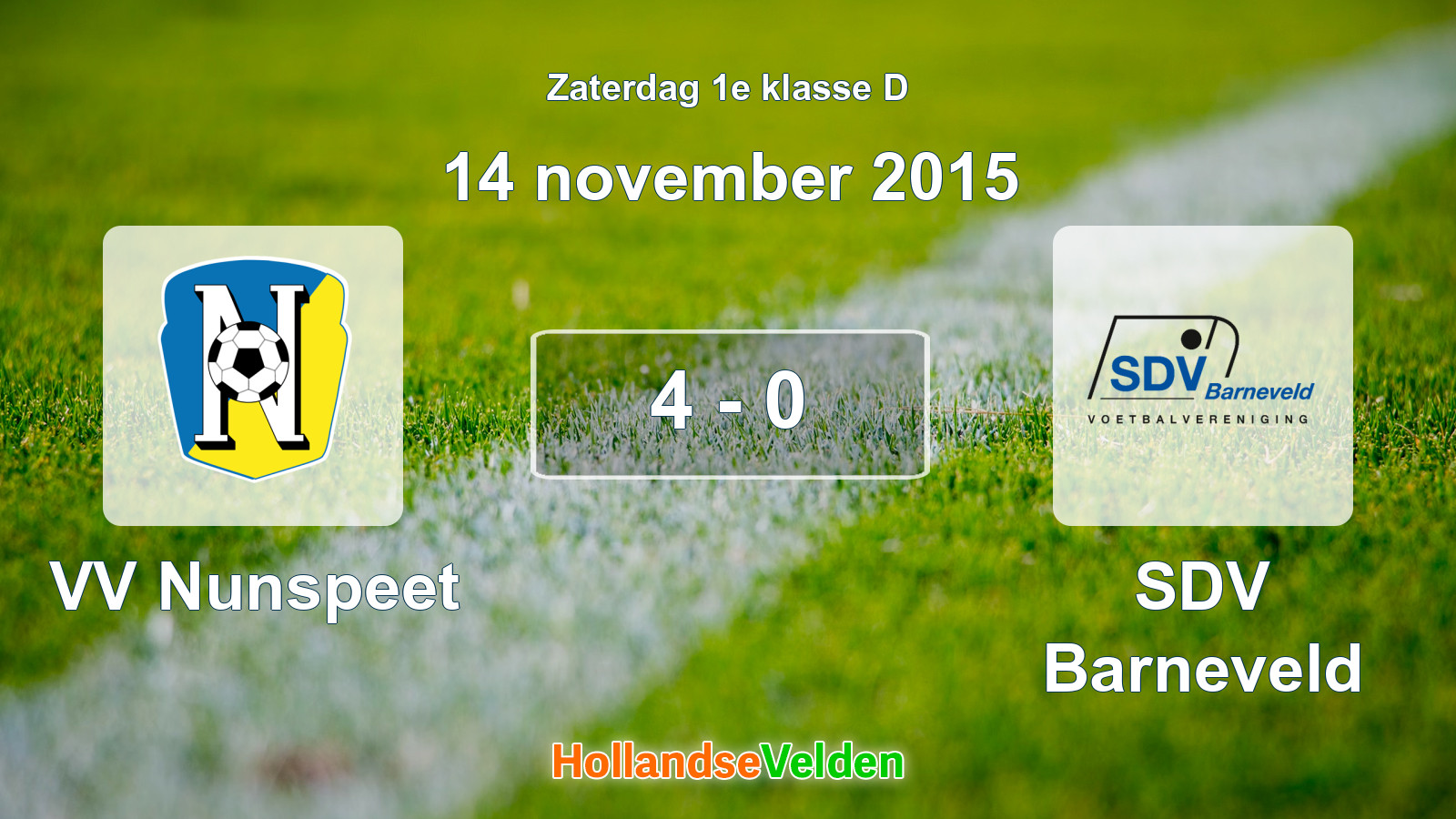 Gespeelde wedstrijd: VV Nunspeet - SDV Barneveld 4 - 0 (14 november 2015)