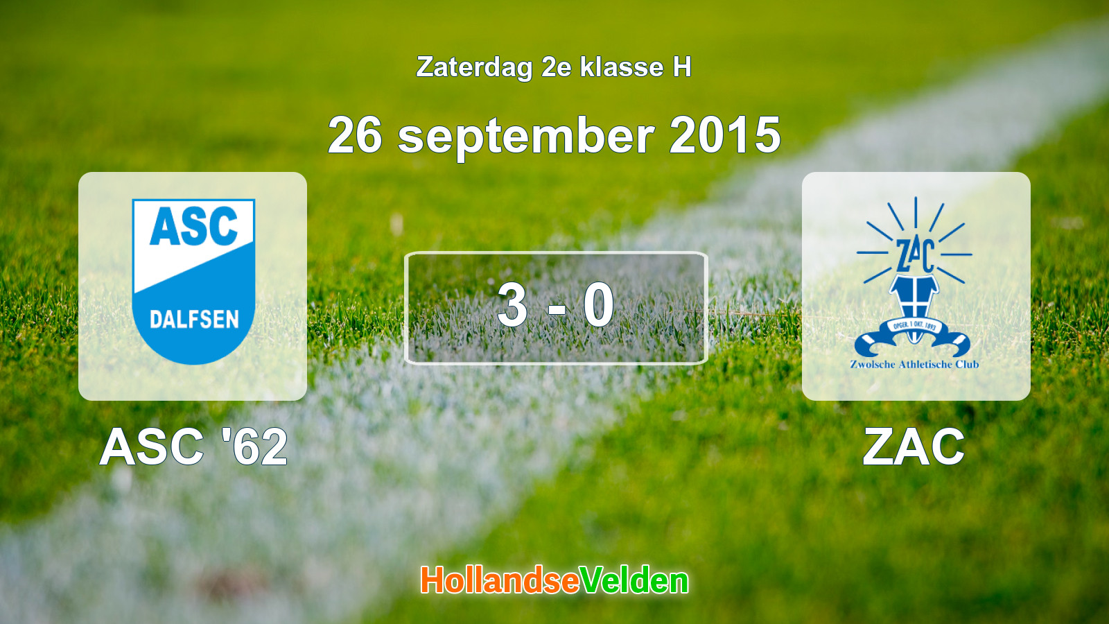 Gespeelde wedstrijd: ASC '62 - ZAC 3 - 0 (26 september 2015)