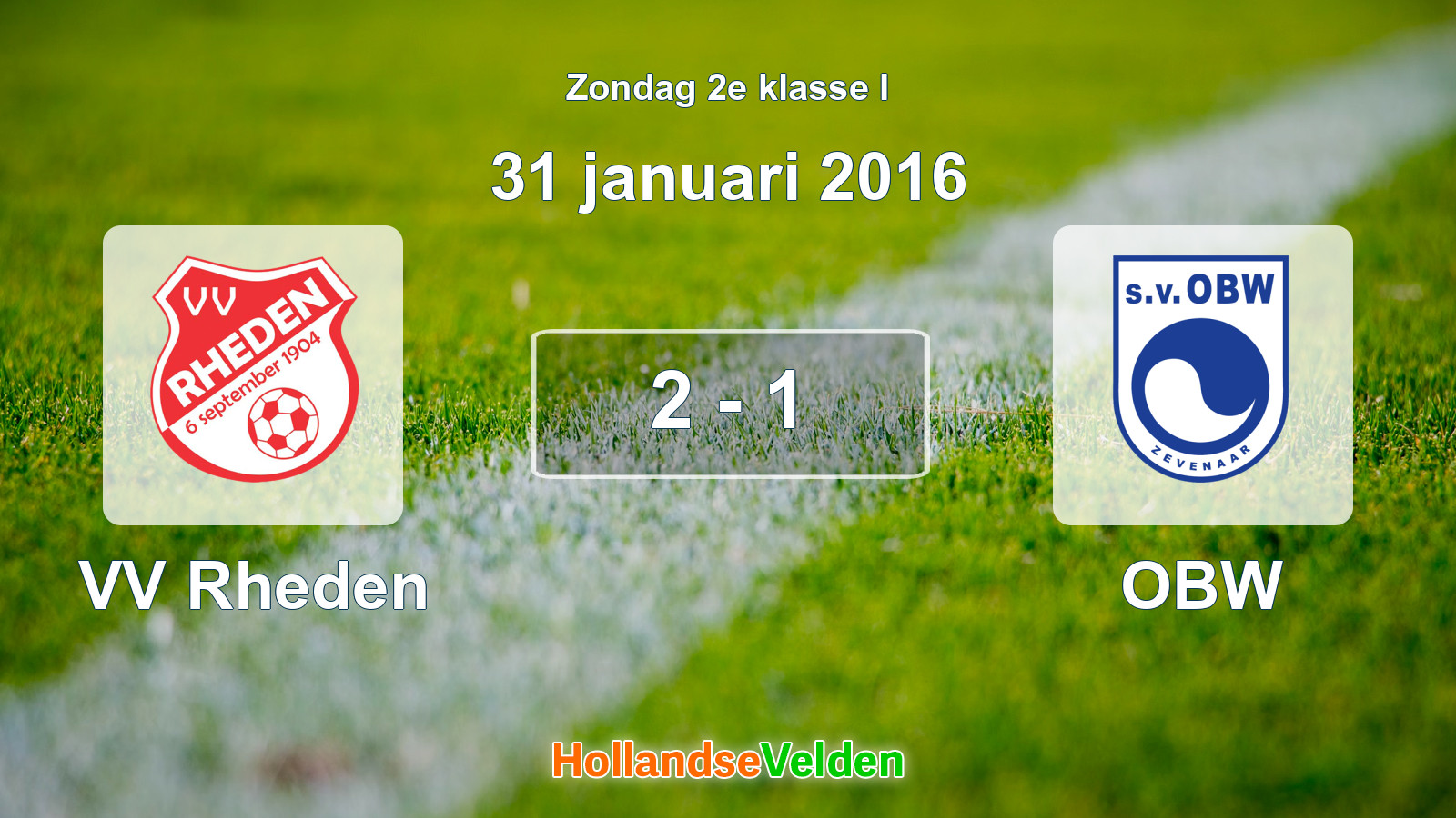 Gespeelde wedstrijd: VV Rheden - OBW 2 - 1 (31 januari 2016)