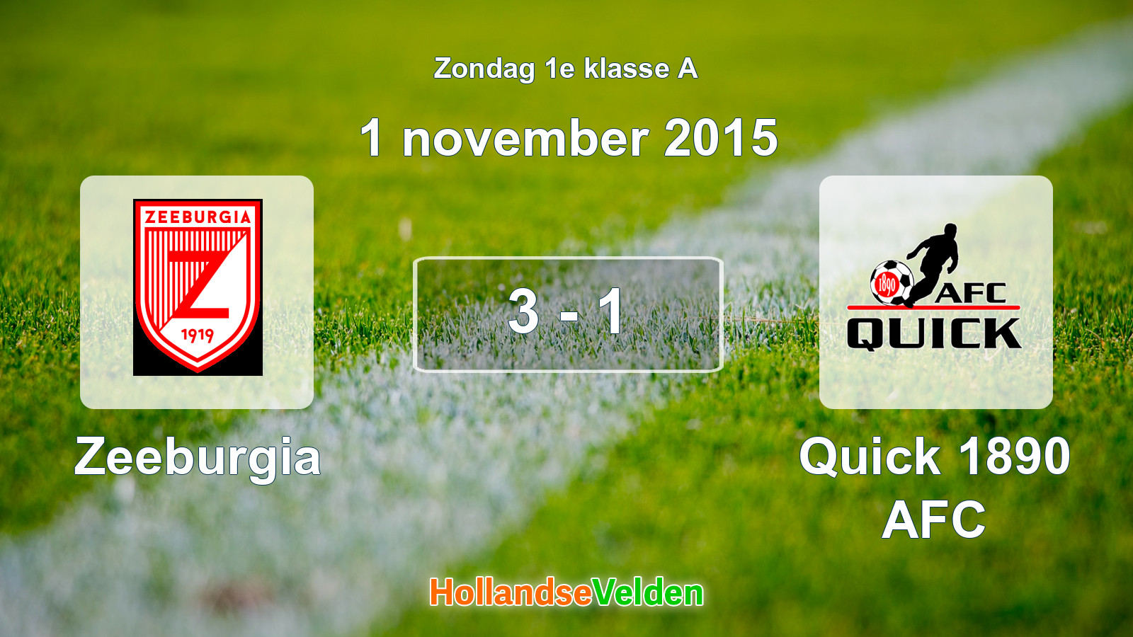 Gespeelde wedstrijd: Zeeburgia - Quick 1890 AFC 3 - 1 (1 november 2015)