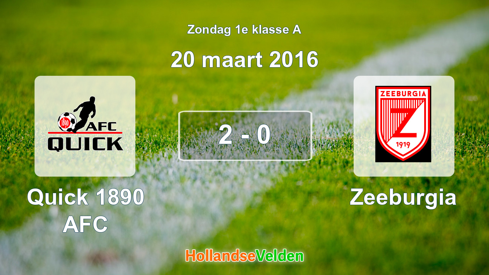 Gespeelde wedstrijd: Quick 1890 AFC - Zeeburgia 2 - 0 (20 maart 2016)
