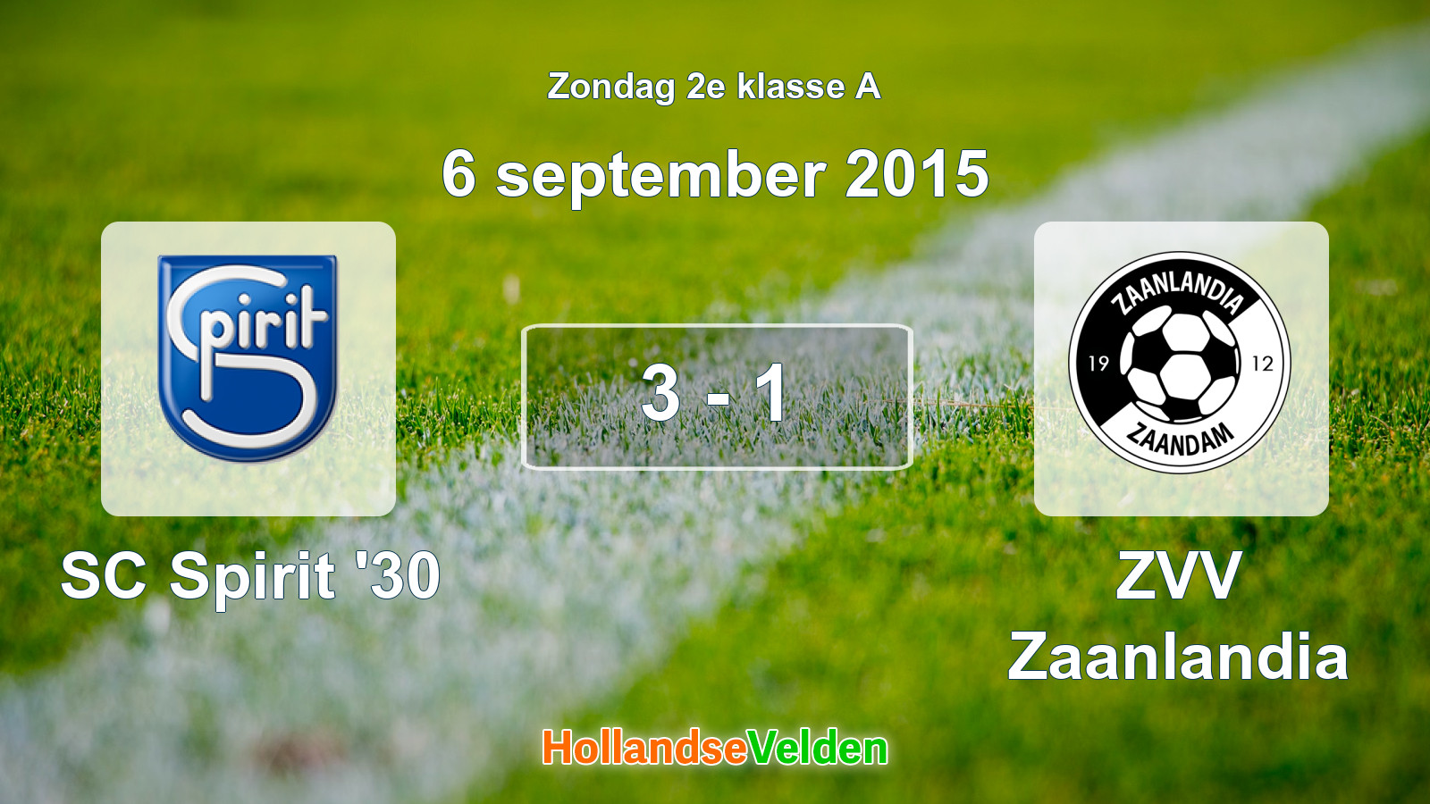 Gespeelde wedstrijd: SC Spirit '30 - ZVV Zaanlandia 3 - 1 (6 september 2015)