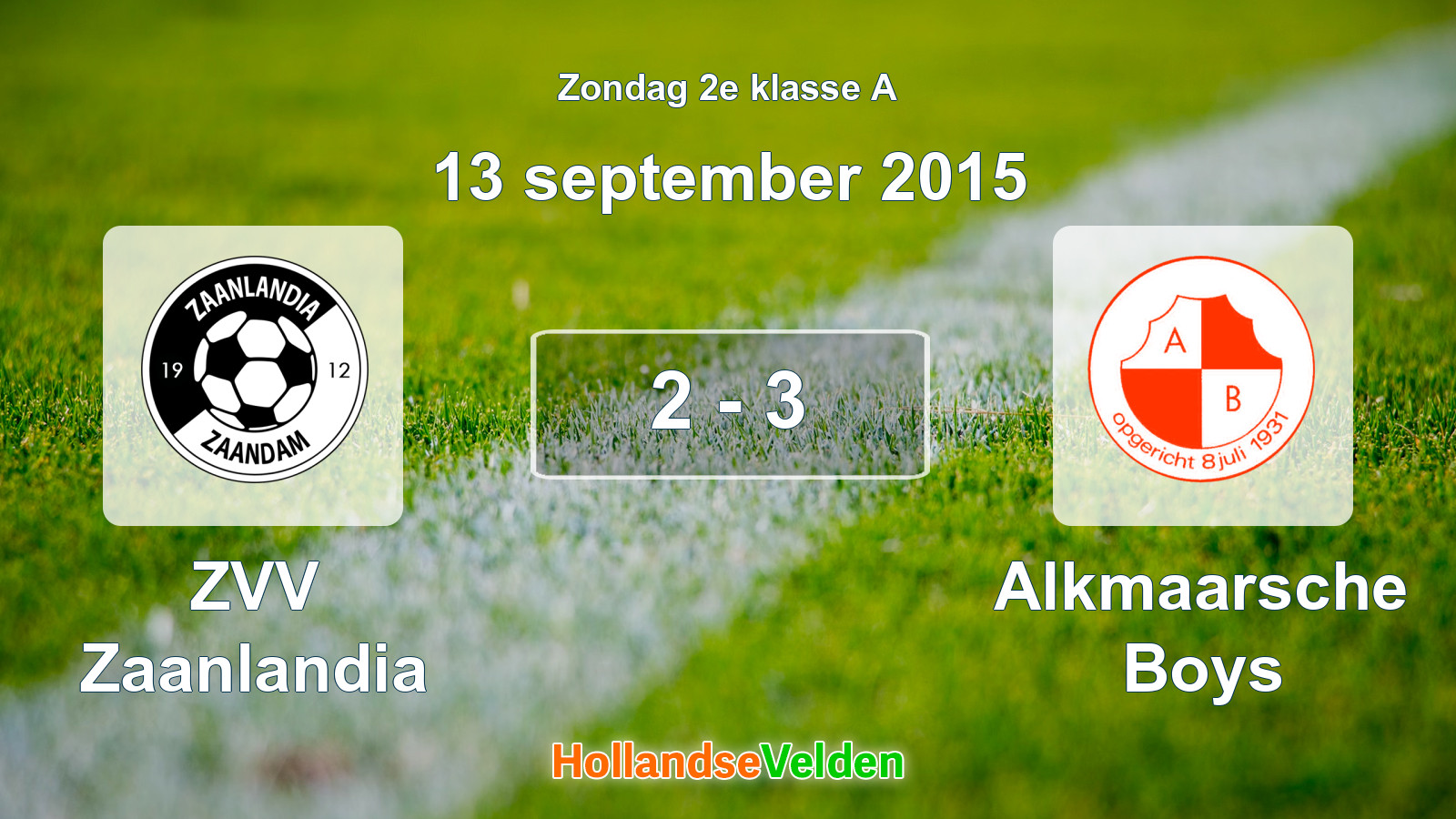 Gespeelde wedstrijd: ZVV Zaanlandia - Alkmaarsche Boys 2 - 3 (13 september 2015)