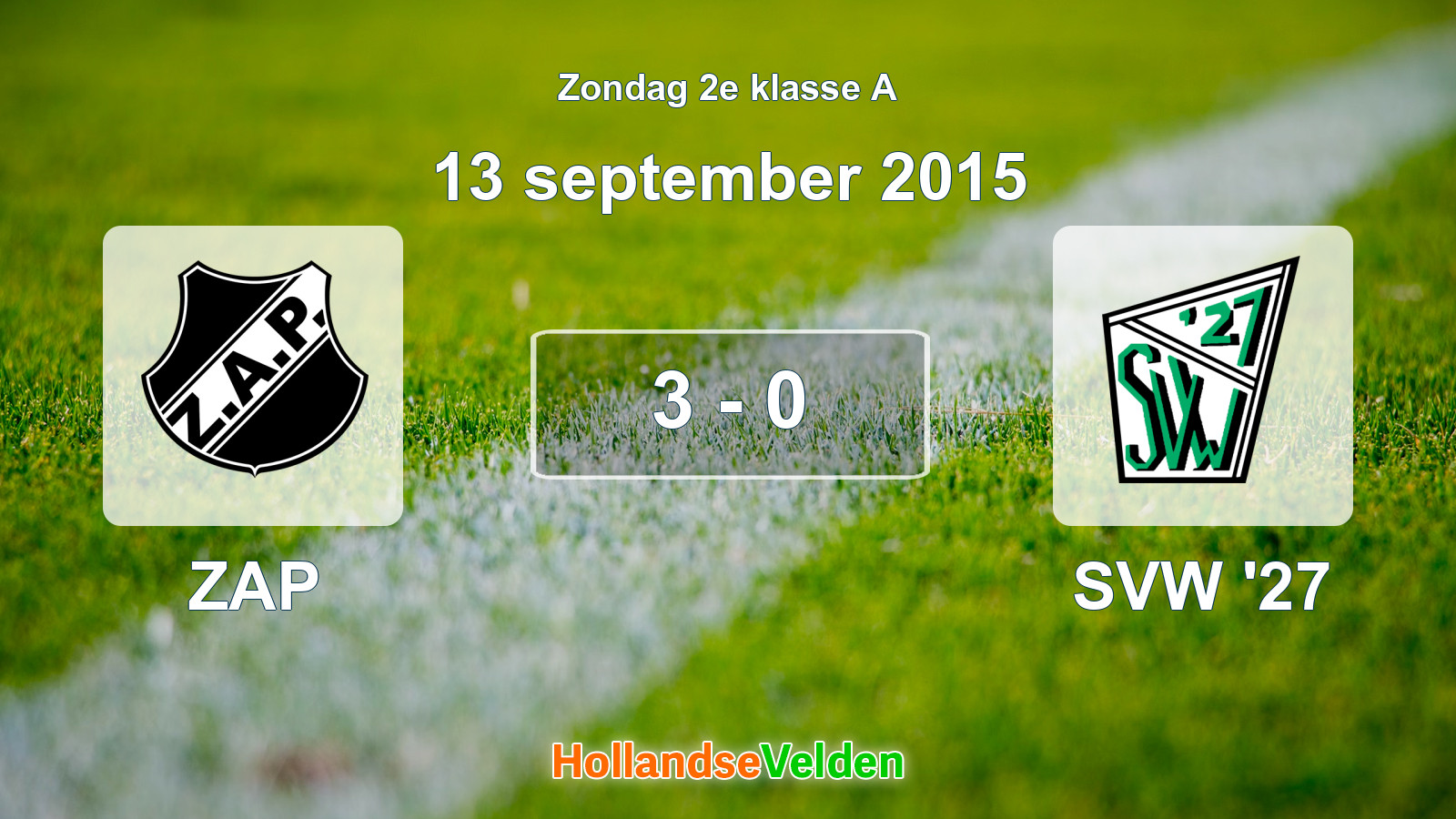 Gespeelde wedstrijd: ZAP - SVW '27 3 - 0 (13 september 2015)