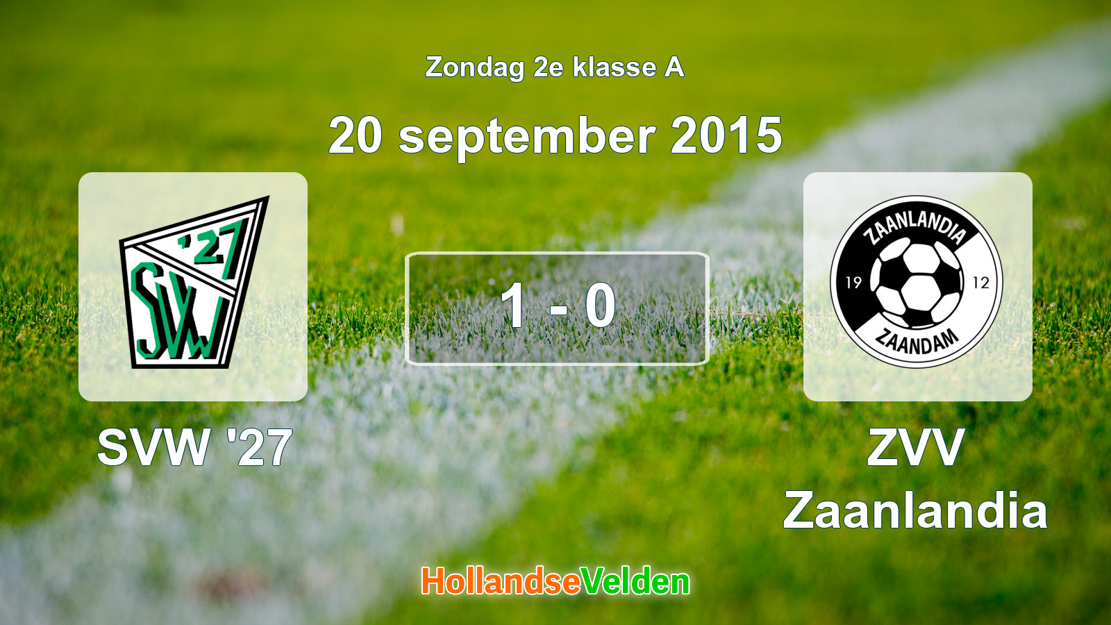 Gespeelde wedstrijd: SVW '27 - ZVV Zaanlandia 1 - 0 (20 september 2015)