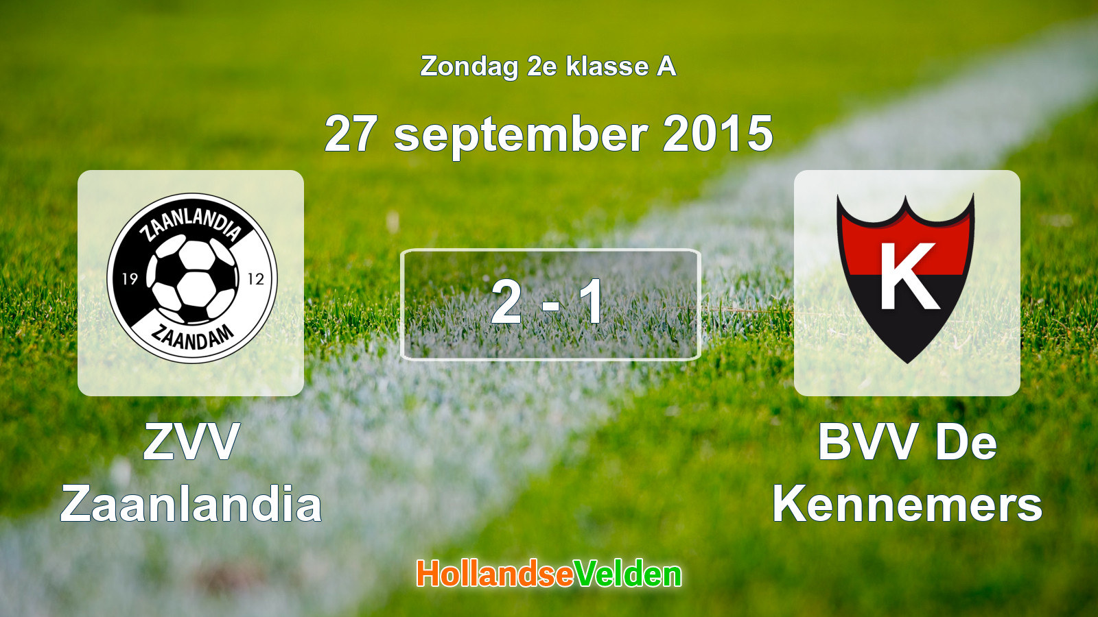 Gespeelde wedstrijd: ZVV Zaanlandia - BVV De Kennemers 2 - 1 (27 september 2015)