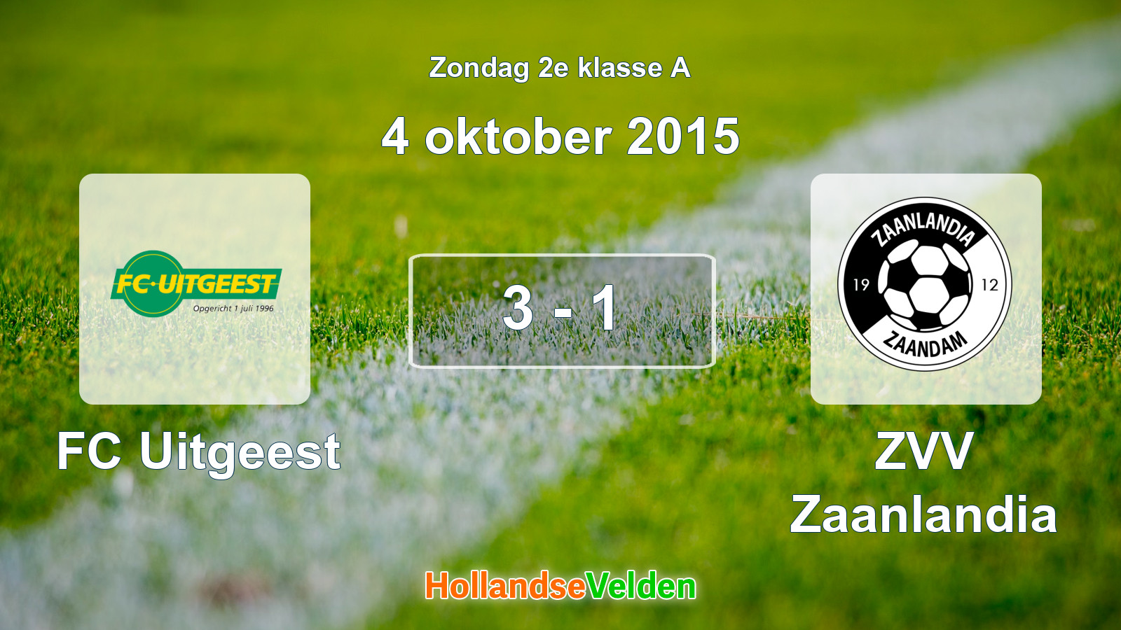 Gespeelde wedstrijd: FC Uitgeest - ZVV Zaanlandia 3 - 1 (4 oktober 2015)