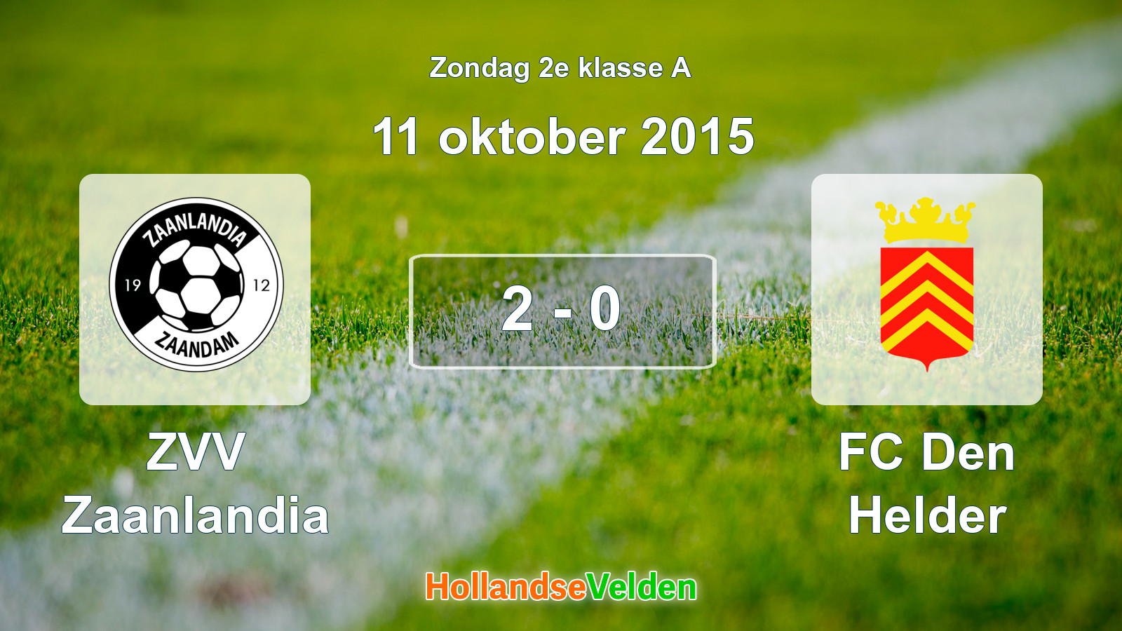 Gespeelde wedstrijd: ZVV Zaanlandia - FC Den Helder 2 - 0 (11 oktober 2015)