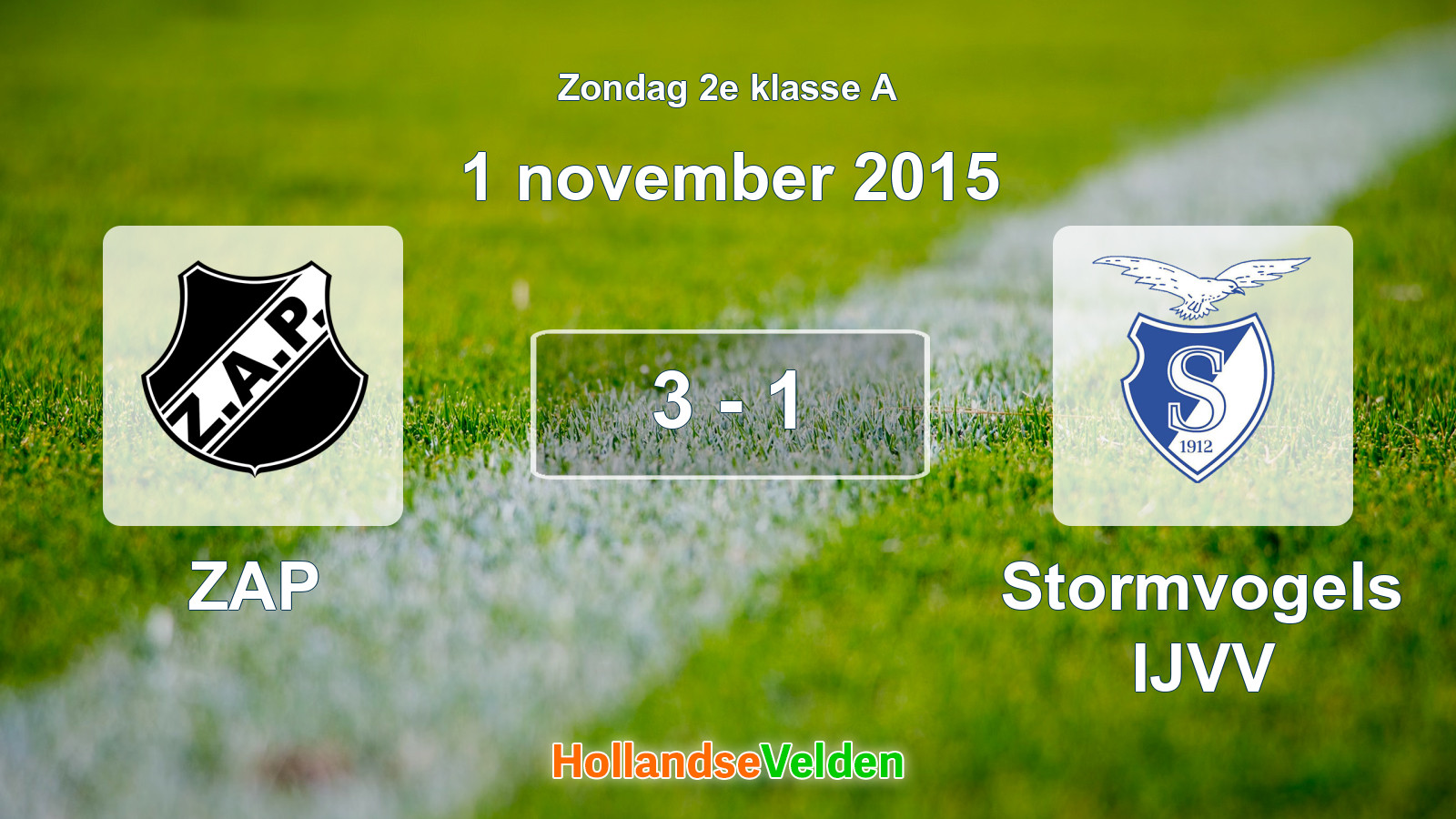 Gespeelde wedstrijd: ZAP - Stormvogels IJVV 3 - 1 (1 november 2015)