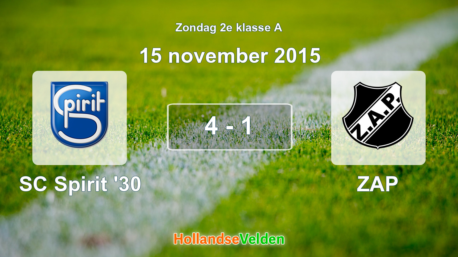 Gespeelde wedstrijd: SC Spirit '30 - ZAP 4 - 1 (15 november 2015)