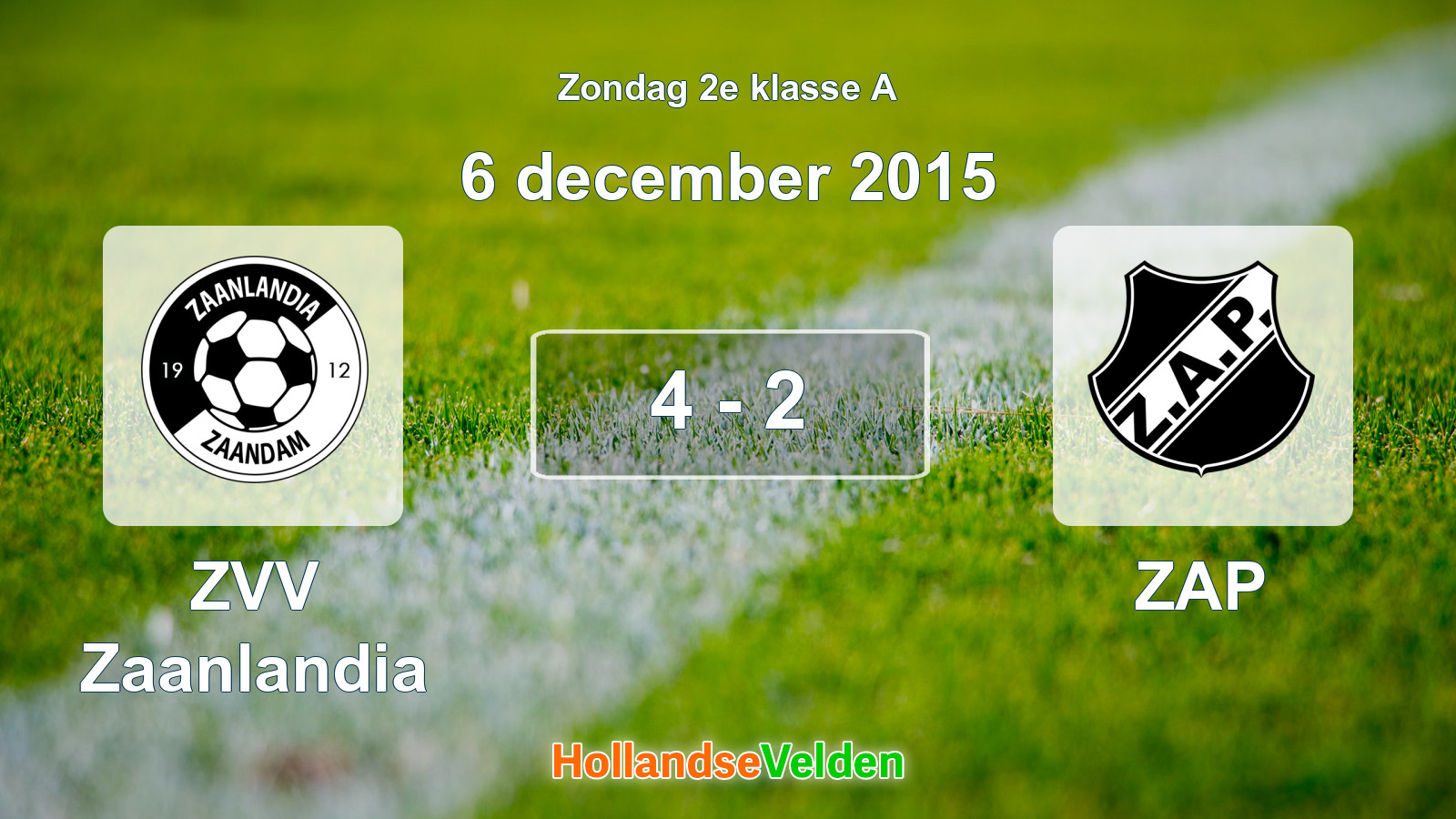 Gespeelde wedstrijd: ZVV Zaanlandia - ZAP 4 - 2 (6 december 2015)