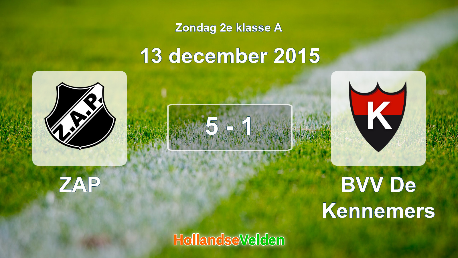 Gespeelde wedstrijd: ZAP - BVV De Kennemers 5 - 1 (13 december 2015)