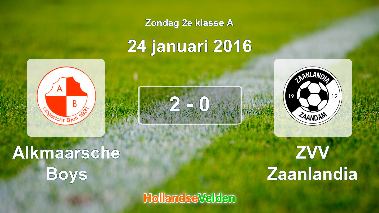 Gespeelde wedstrijd: Alkmaarsche Boys - ZVV Zaanlandia 2 - 0 (24 januari 2016)