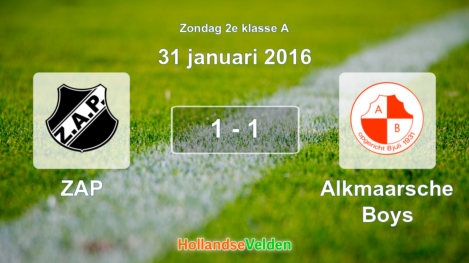 Gespeelde wedstrijd: ZAP - Alkmaarsche Boys 1 - 1 (31 januari 2016)