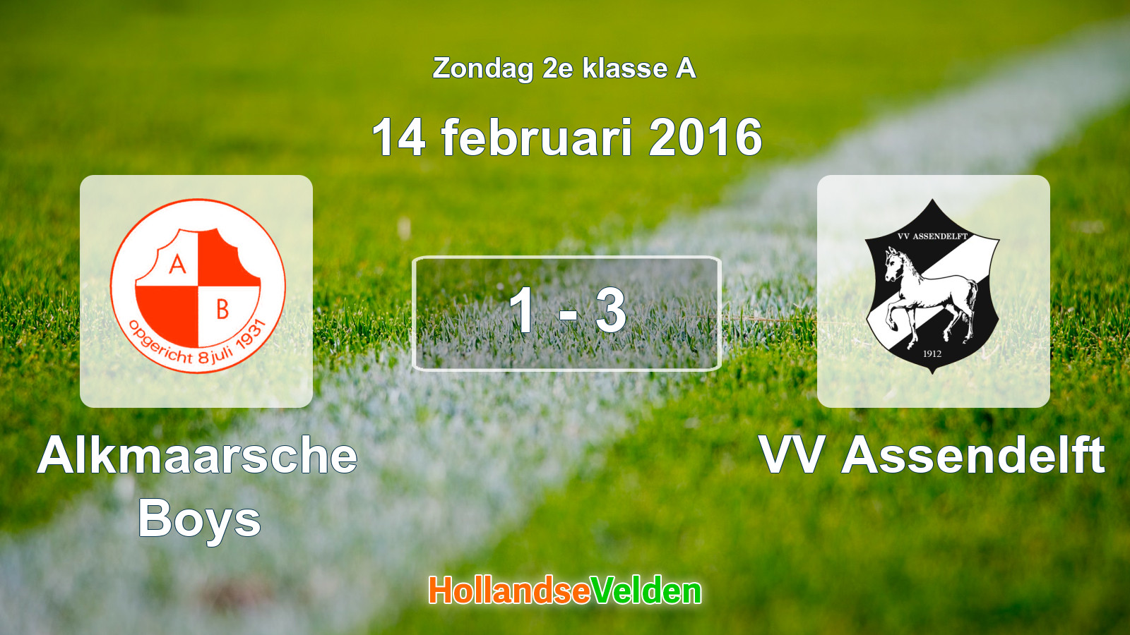 Gespeelde wedstrijd: Alkmaarsche Boys - VV Assendelft 1 - 3 (14 februari 2016)