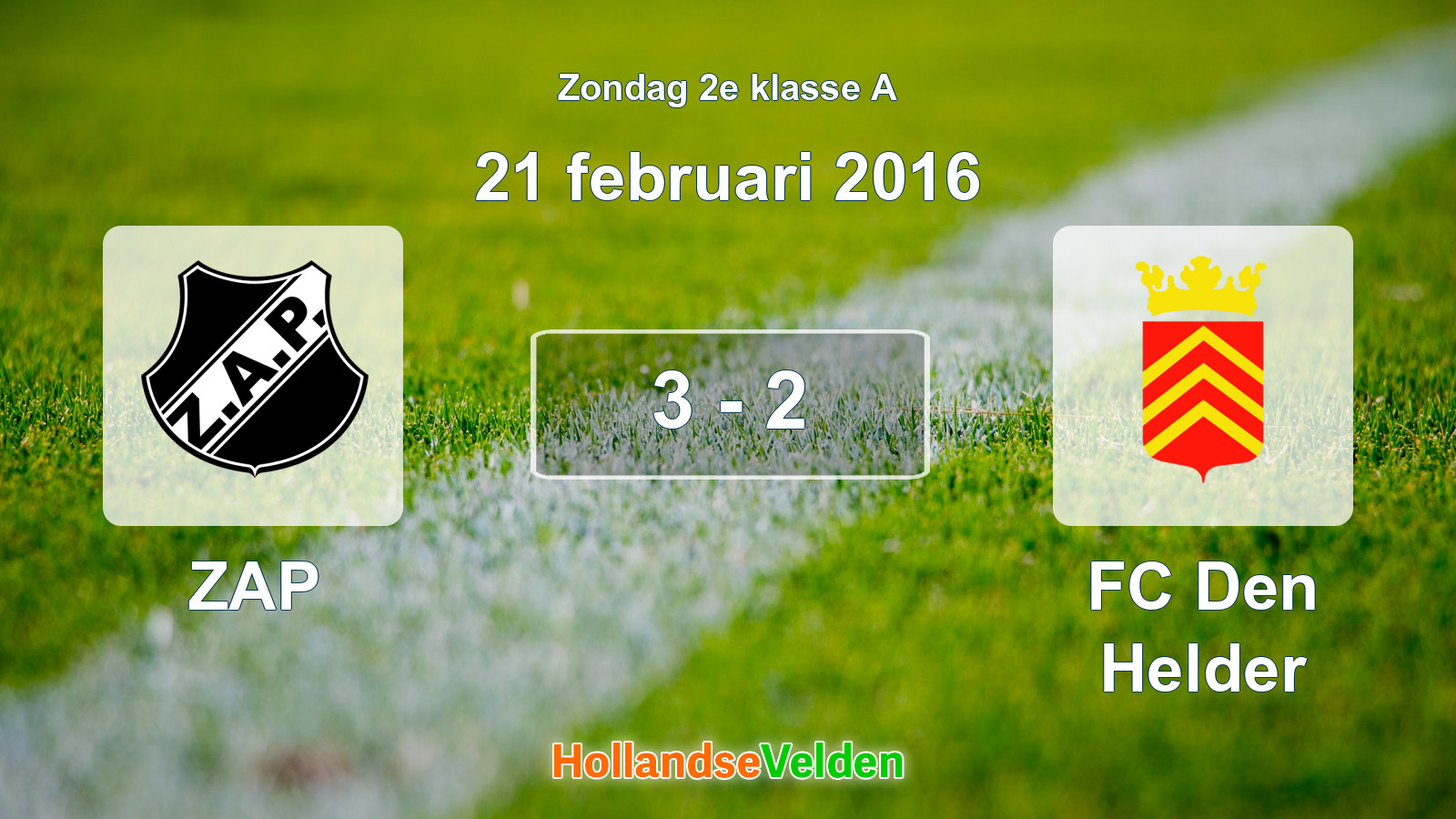 Gespeelde wedstrijd: ZAP - FC Den Helder 3 - 2 (21 februari 2016)